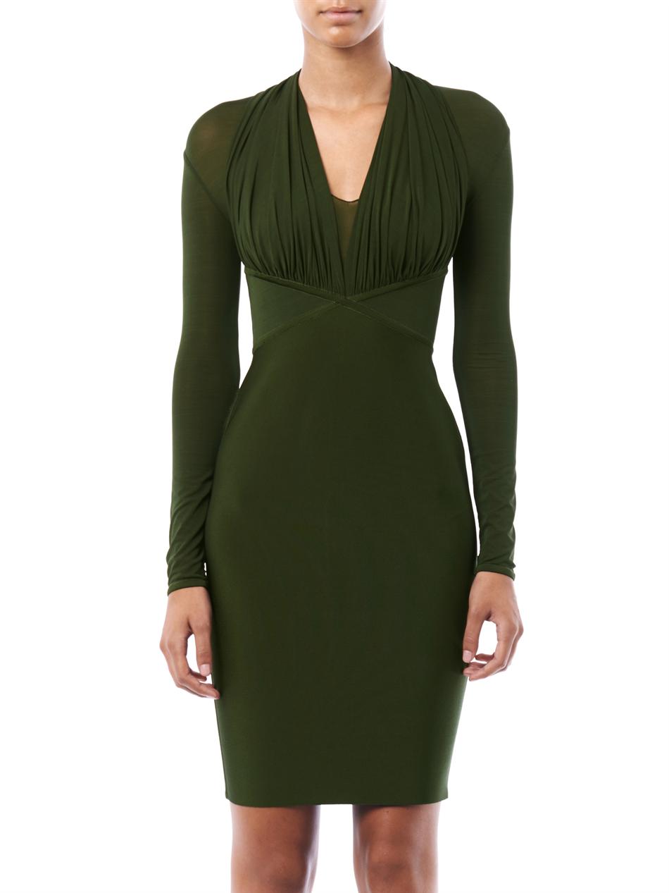 Hervé l. leroux Ruched Top Body-Con Dress in Green | Lyst