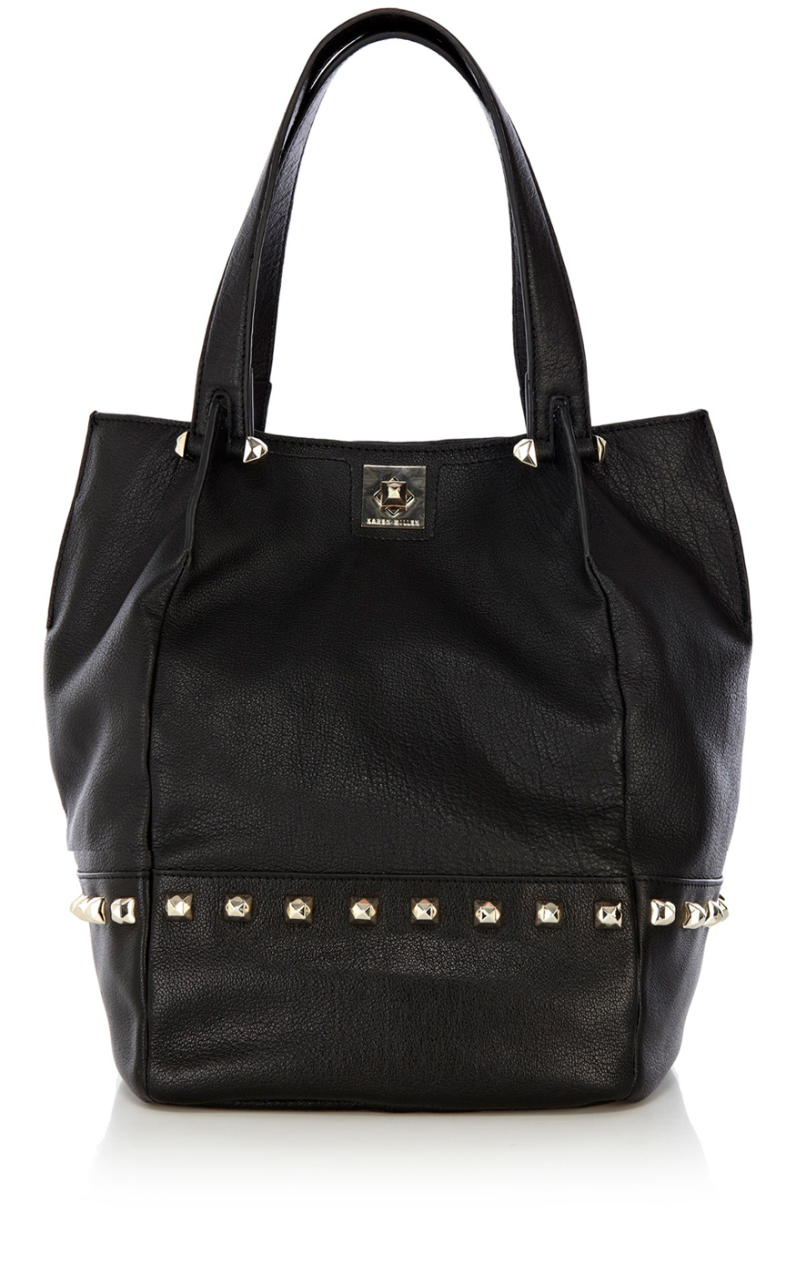 Karen Millen Studded Leather Bucket Bag in Black | Lyst