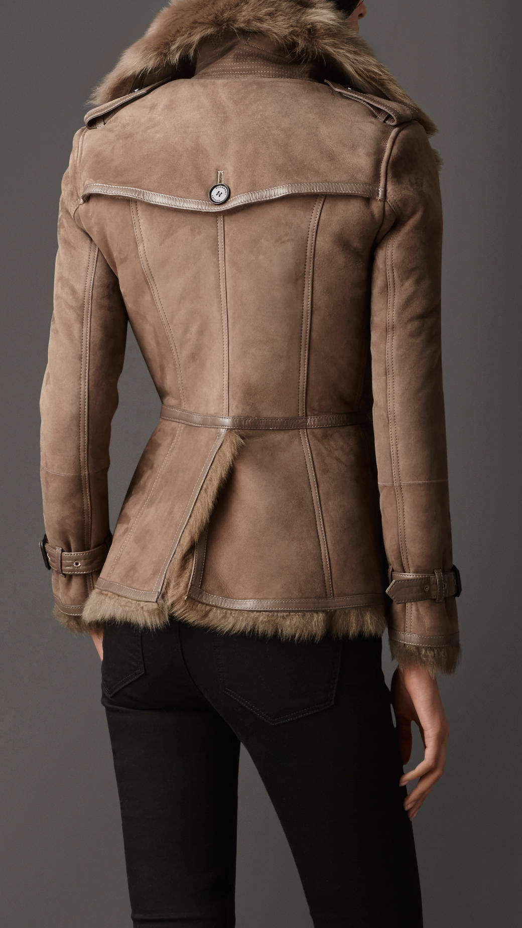 Lyst - Burberry Leather Trim Shearling Jacket in Brown