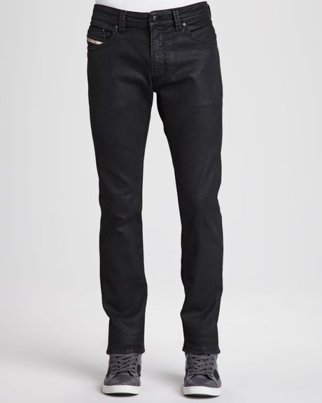 Diesel Thavar Coated Jeans in Black for Men | Lyst