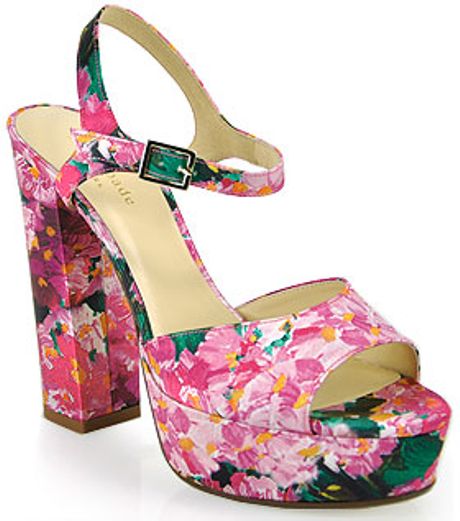 Kate Spade Ila Silk Floral Print Platform Sandal in Pink in Floral | Lyst