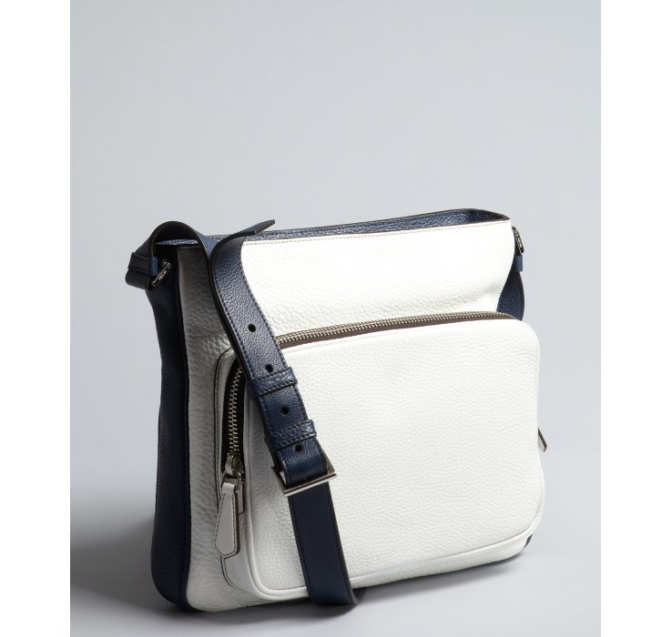 Prada Blue and White Colorblock Leather Shoulder Bag in White ...