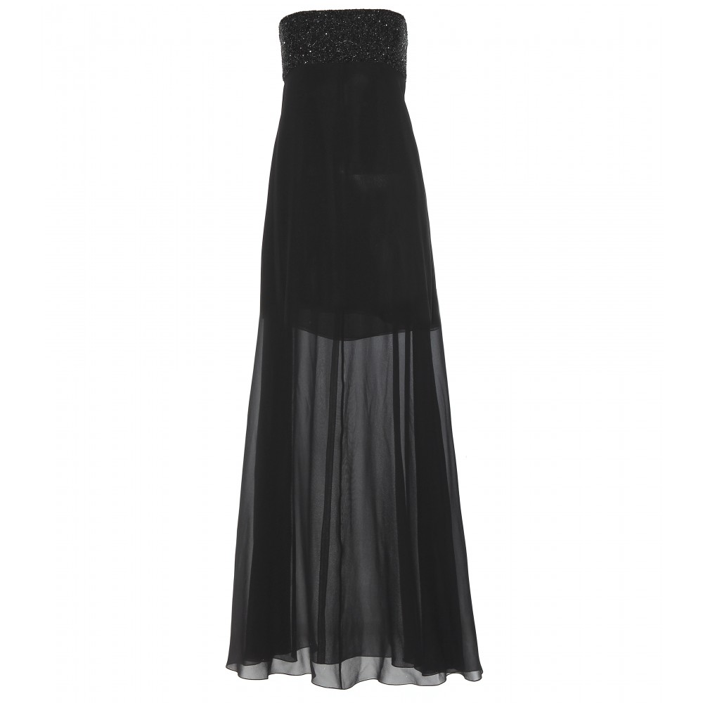 Saint laurent Silk Chiffon Floor Length Gown with Embellishment in ...