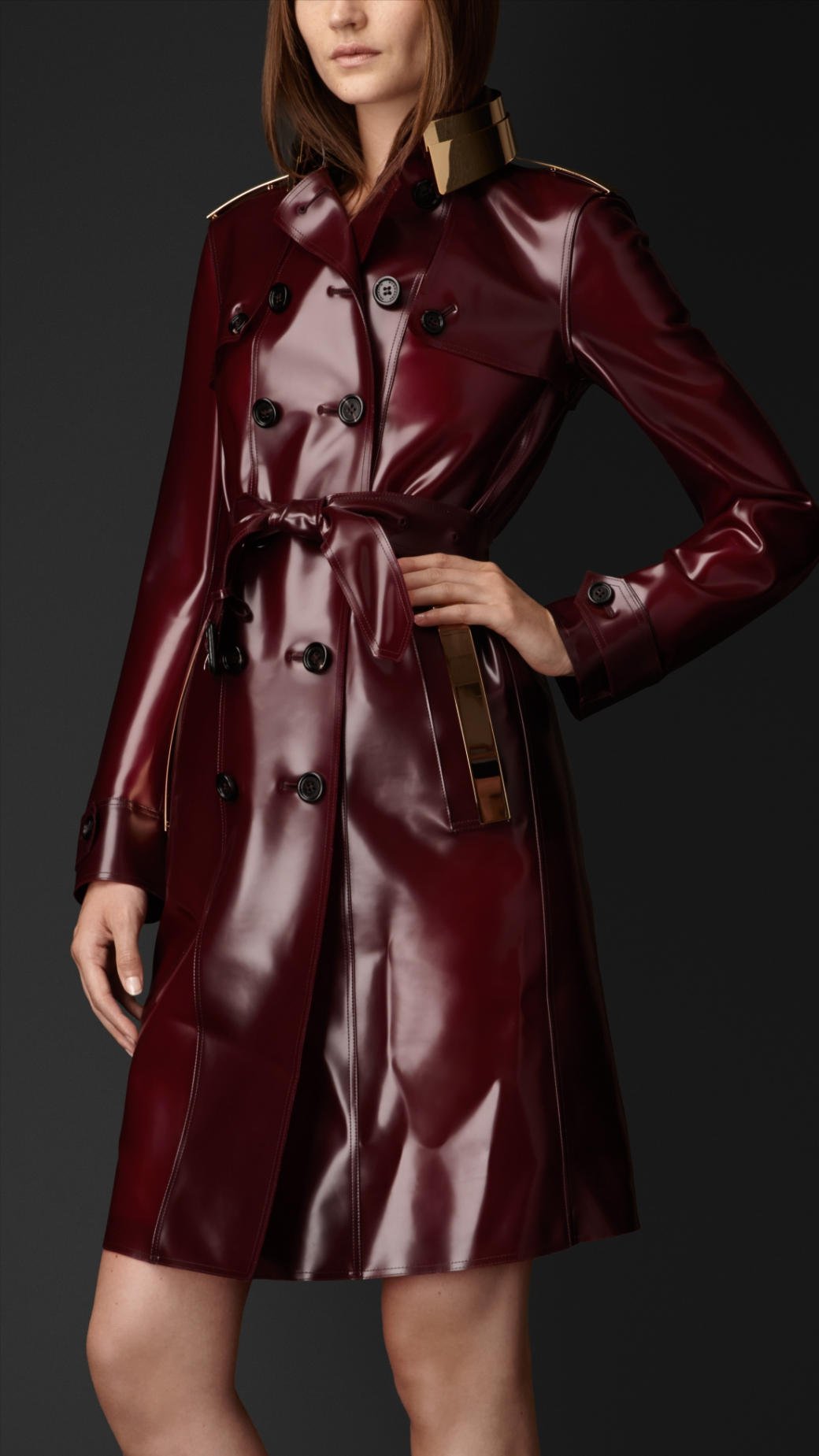 Burberry Metal Plate Rubber Trench Coat in Red | Lyst