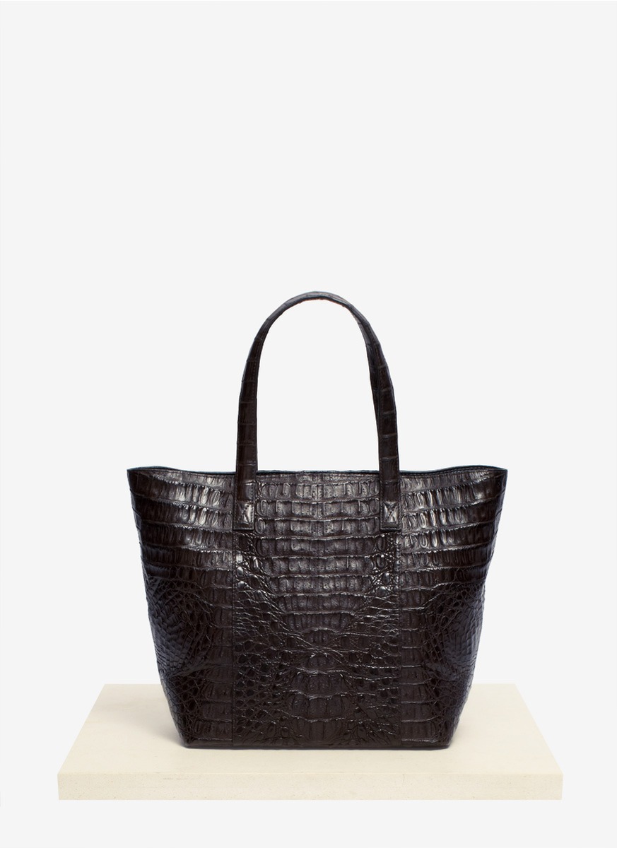 Celestina Perez Small Crocodile Leather Tote Bag in Black (Neutral ...