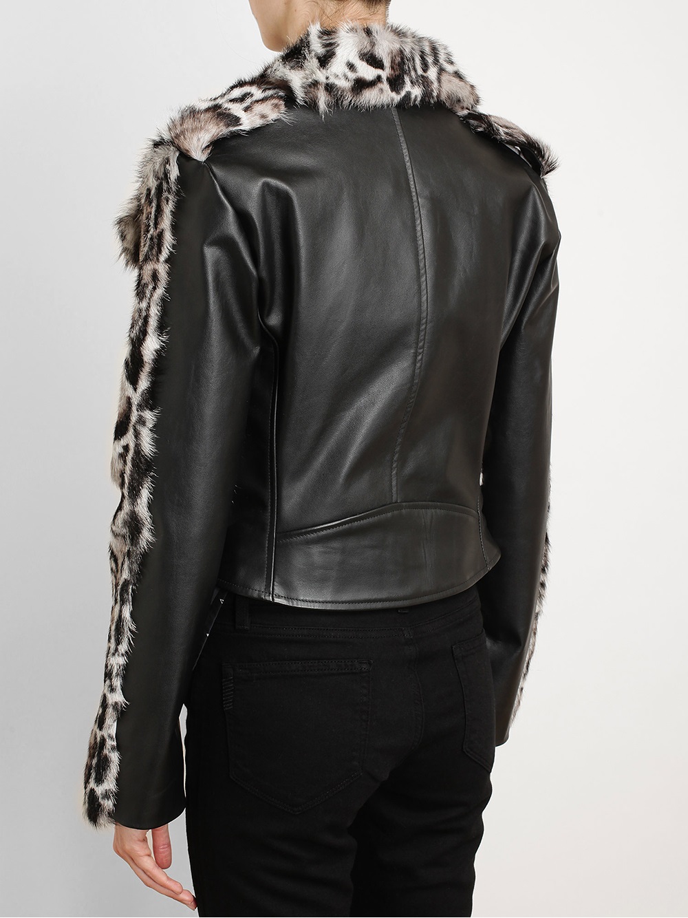 Lyst - Christopher kane Jaguar Leather And Fur Biker Jacket in Gray
