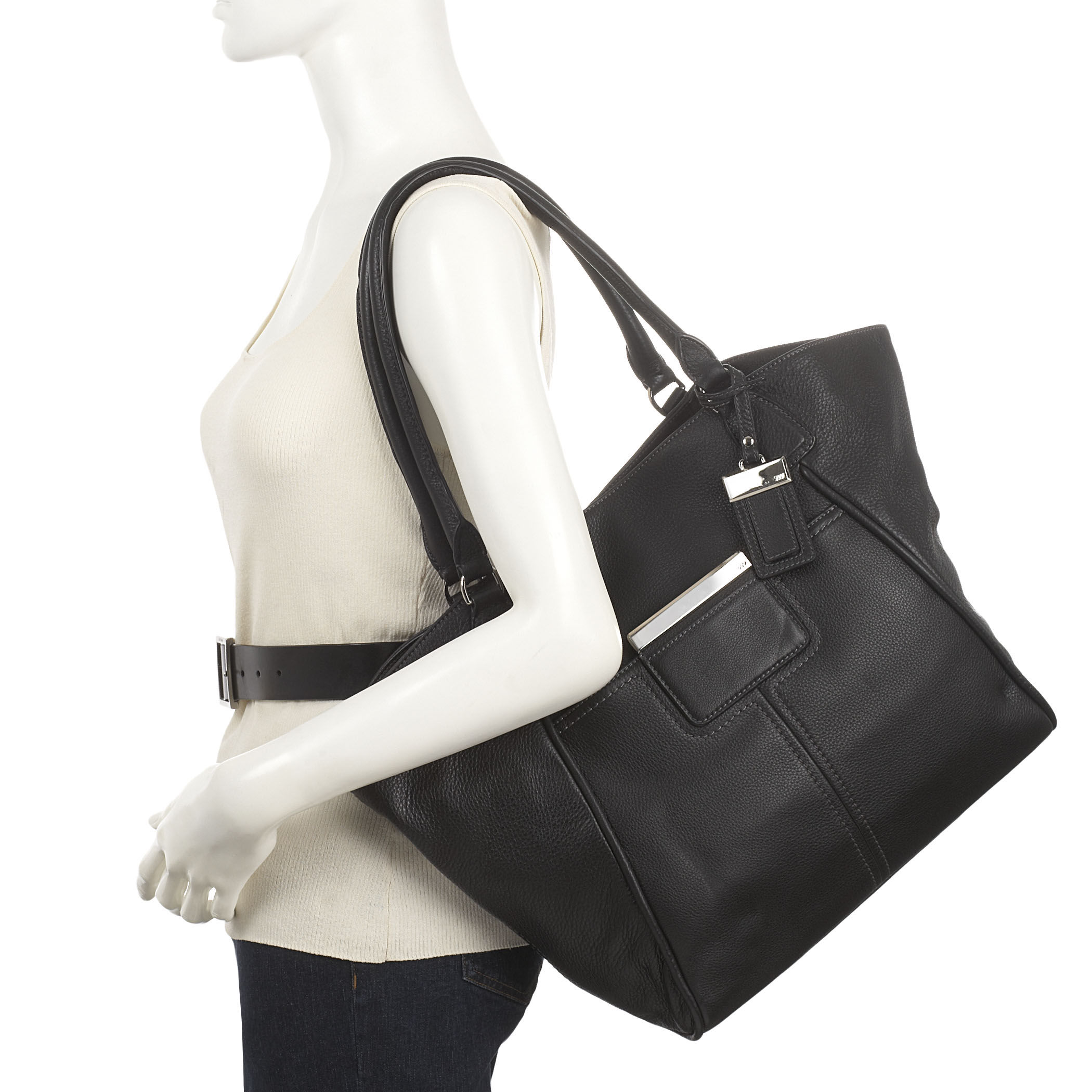 Nine west Grammercy Large Leather Tote in Black | Lyst