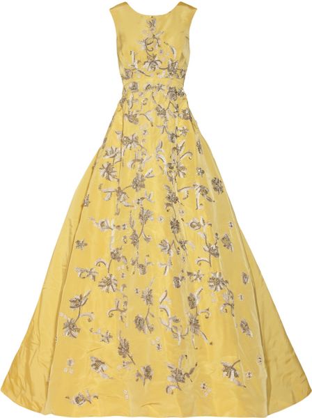 Oscar De La Renta Embellished Silkfaille Gown in Yellow | Lyst