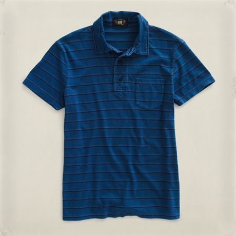 Rrl Striped Indigo Polo in Blue for Men - Lyst