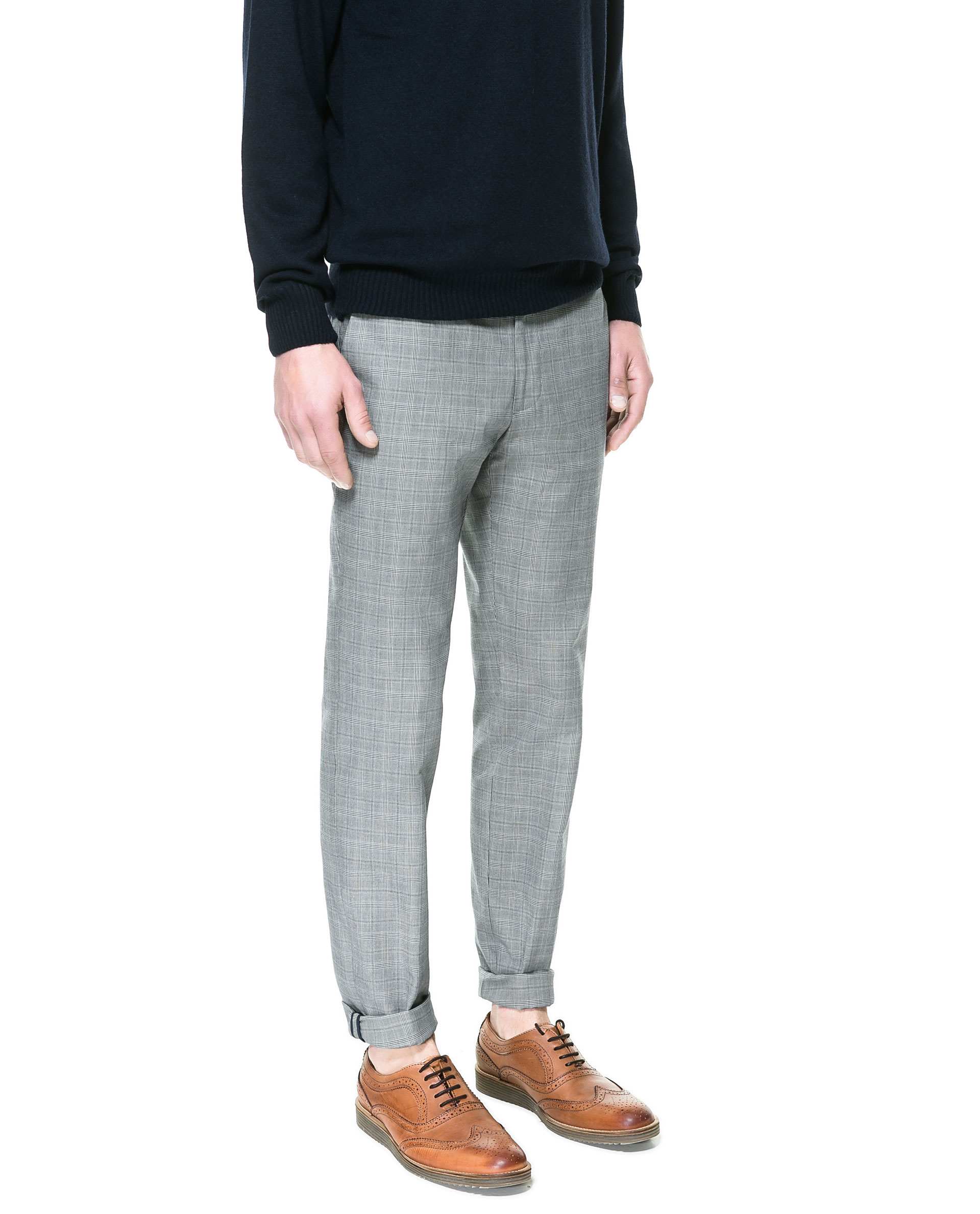 Zara Checked Trousers in Black for Men (Camel) | Lyst