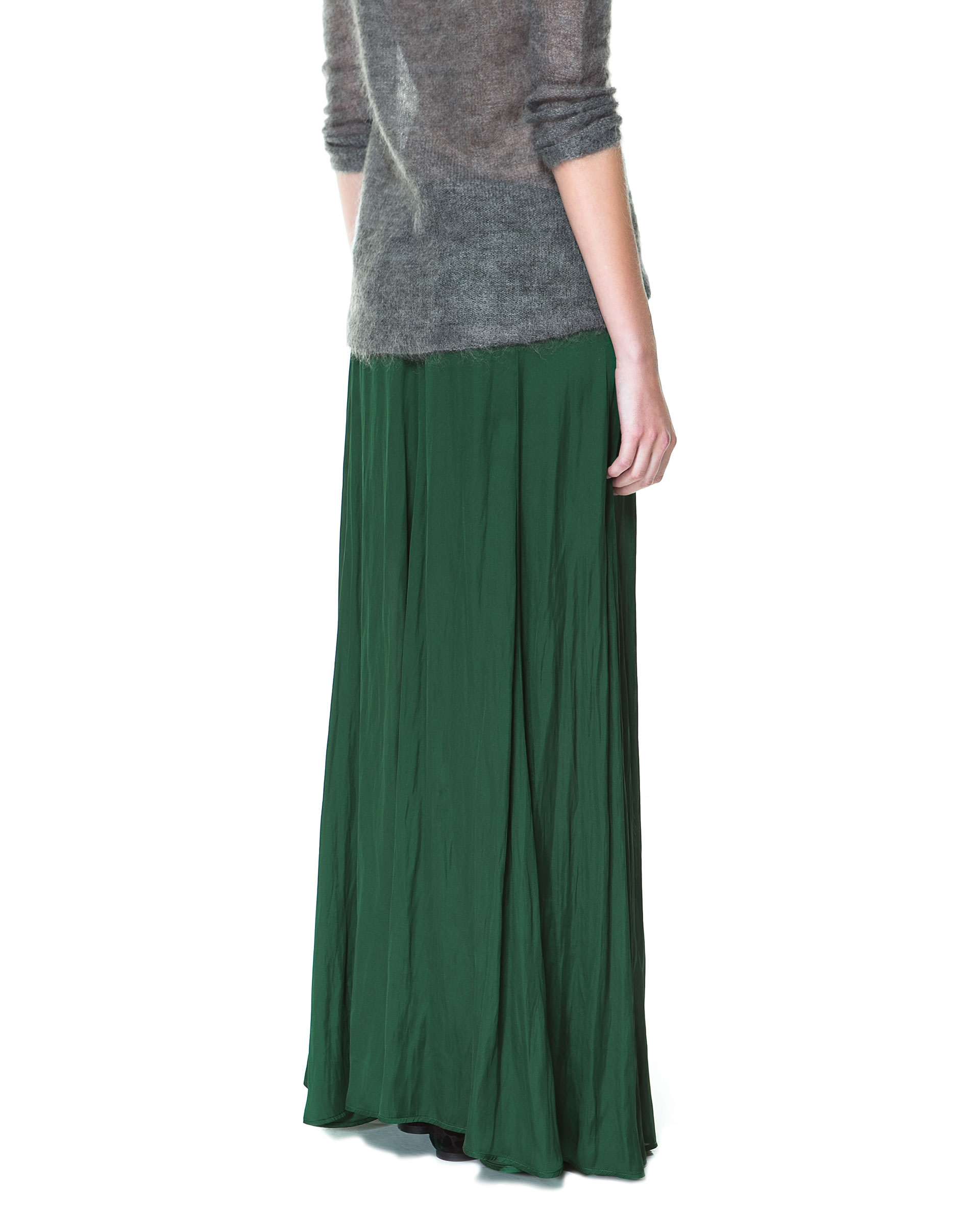 Zara Long Flowy Skirt in Green Lyst