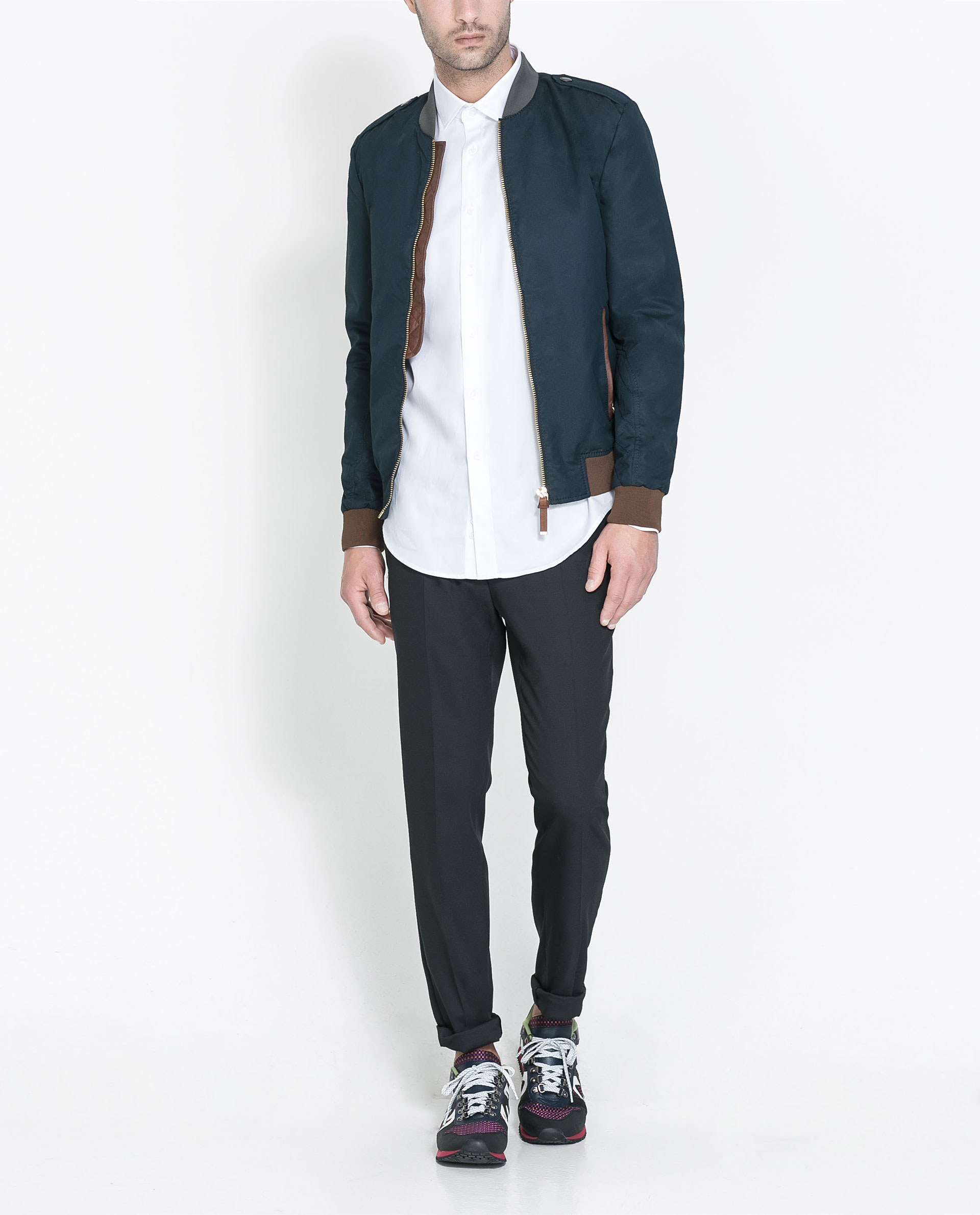 Zara Combination Bomber Jacket in Blue for Men (Navy blue) | Lyst