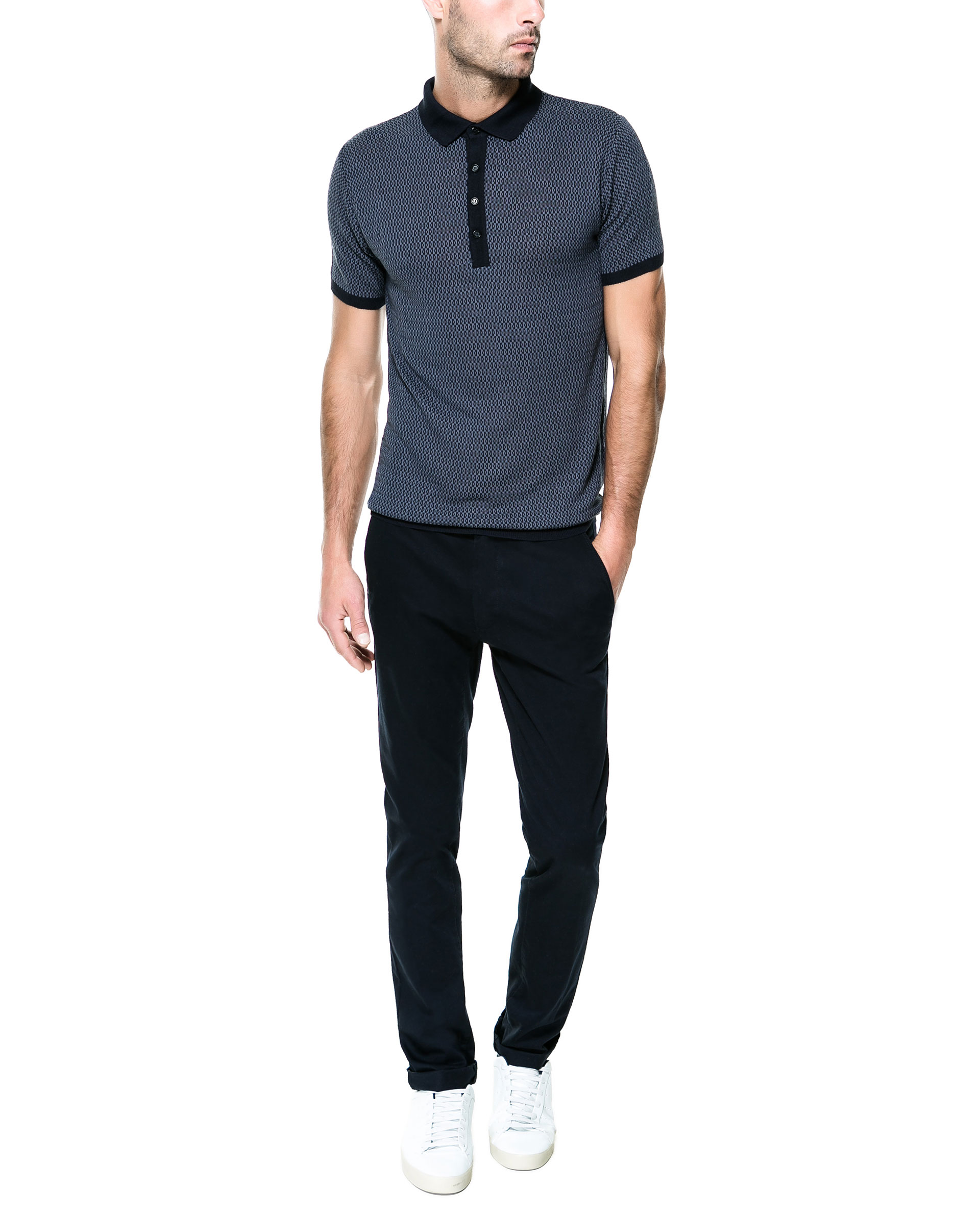 Zara Jacquard Knit Polo Shirt in Blue for Men | Lyst