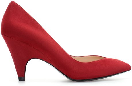 Zara Mid Heel Suede Court Shoe in Red - Lyst