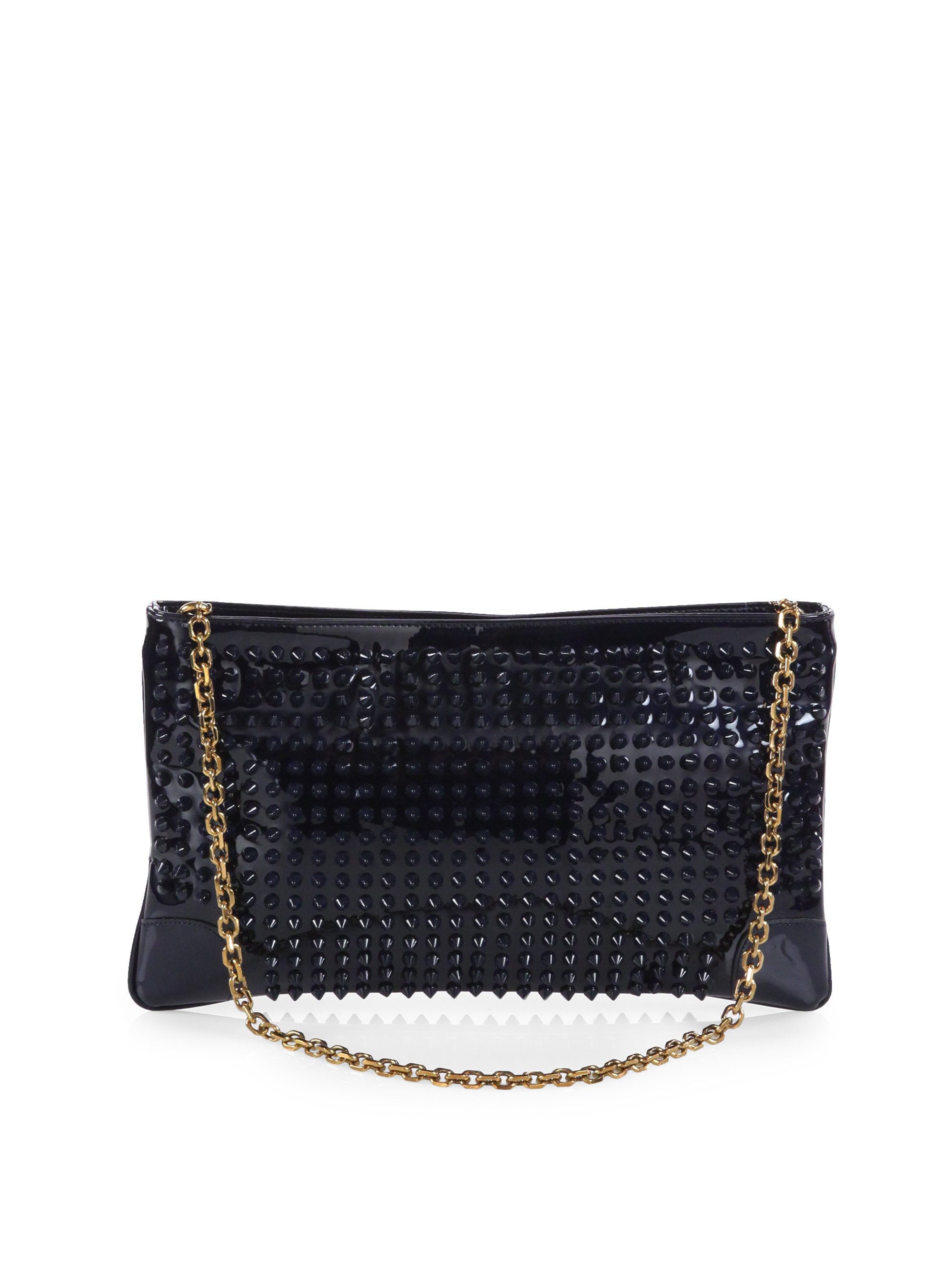 Christian louboutin Studded Patent Leather Convertible Clutch in Black ...