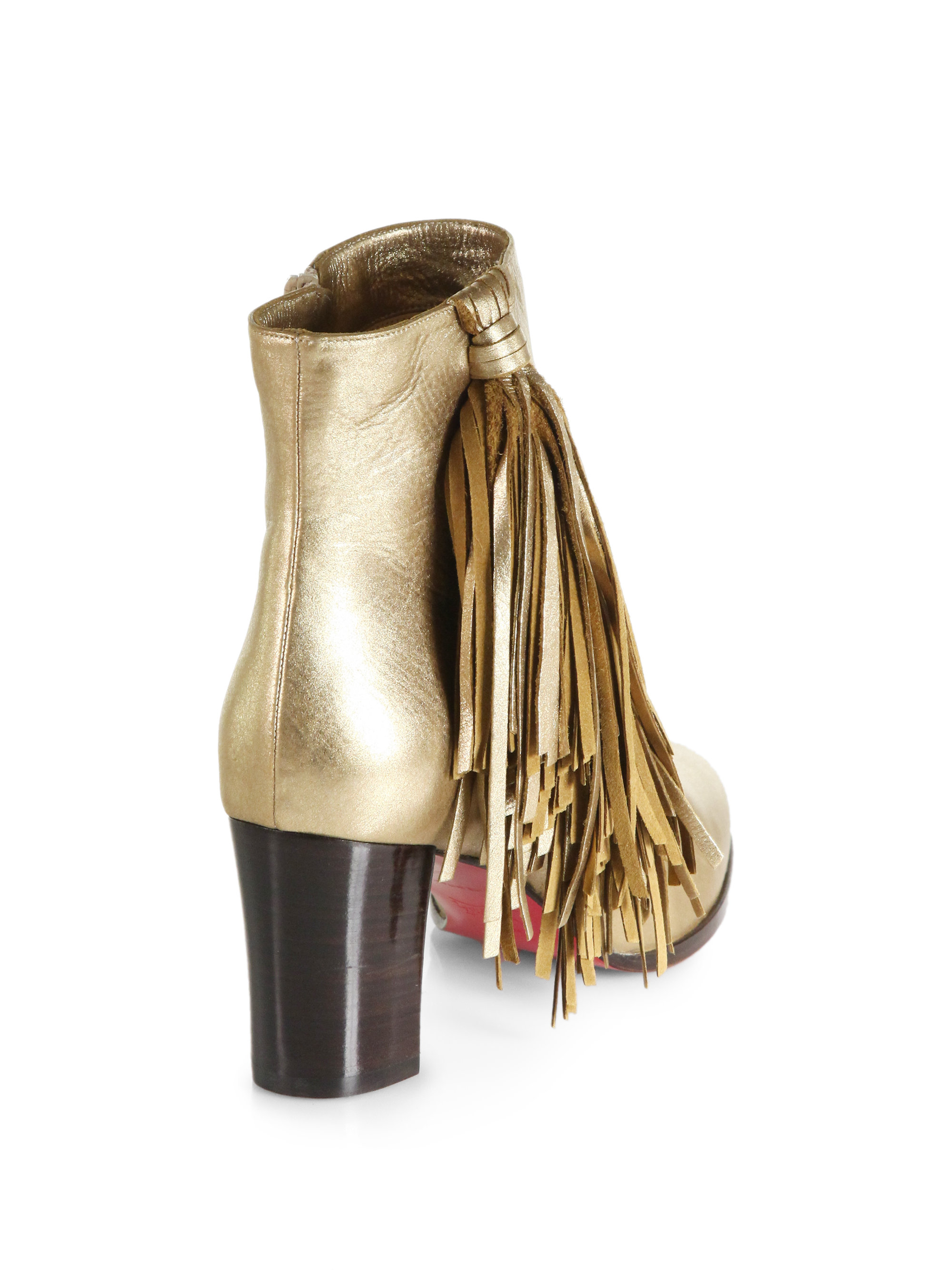 best replicas shoes - Christian louboutin Jimmynetta Metallic Leather Fringe Ankle Boots ...