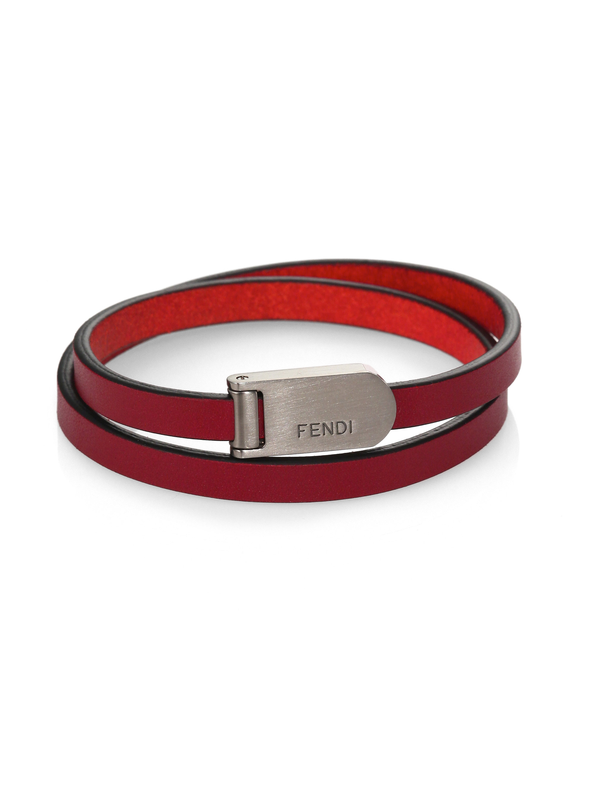 Lyst Fendi Leather Wrap Bracelet In Red For Men Gallery