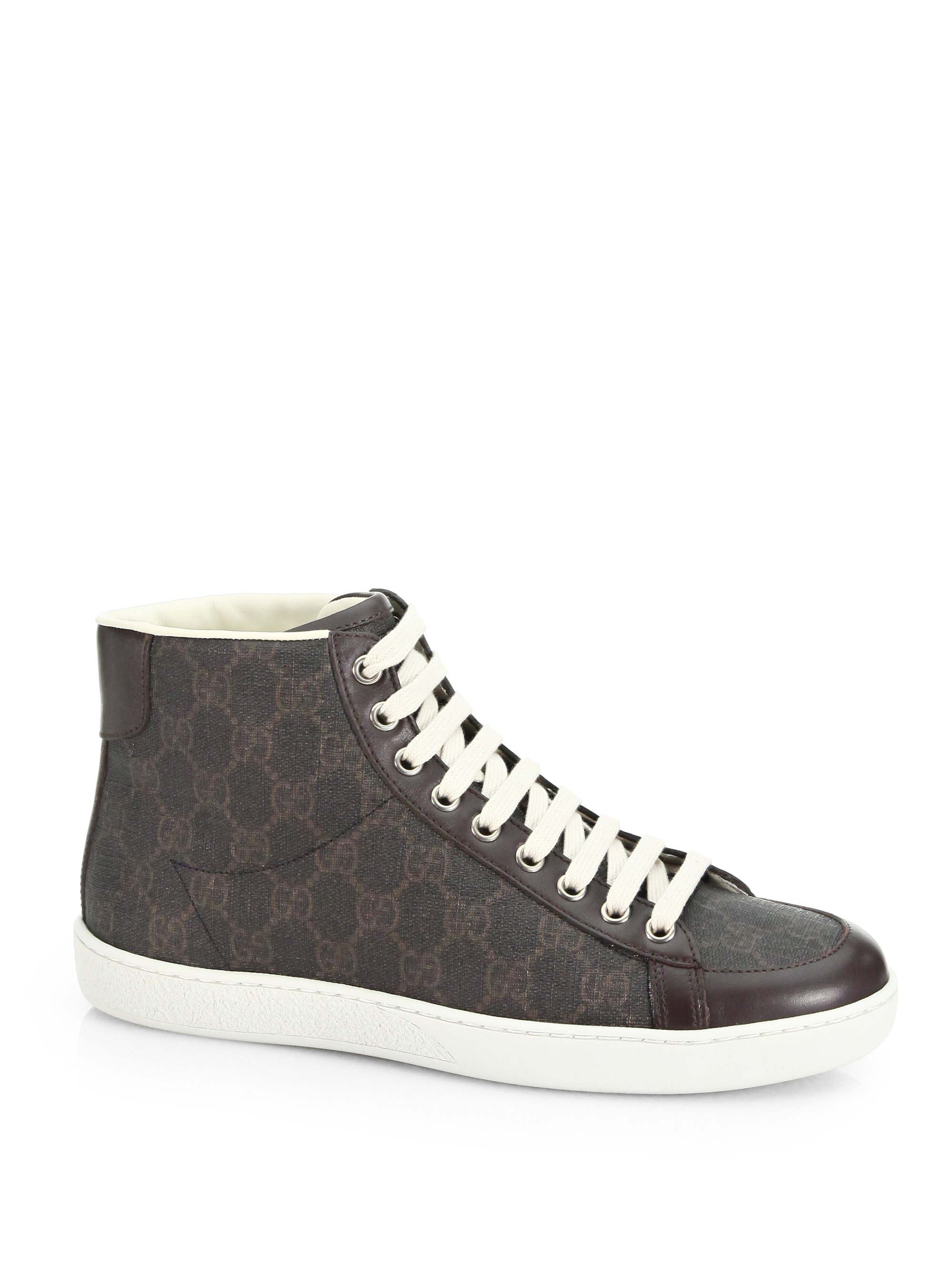 Gucci Gg Canvas Leather Hightop Sneakers in Gray (BLACK) | Lyst
