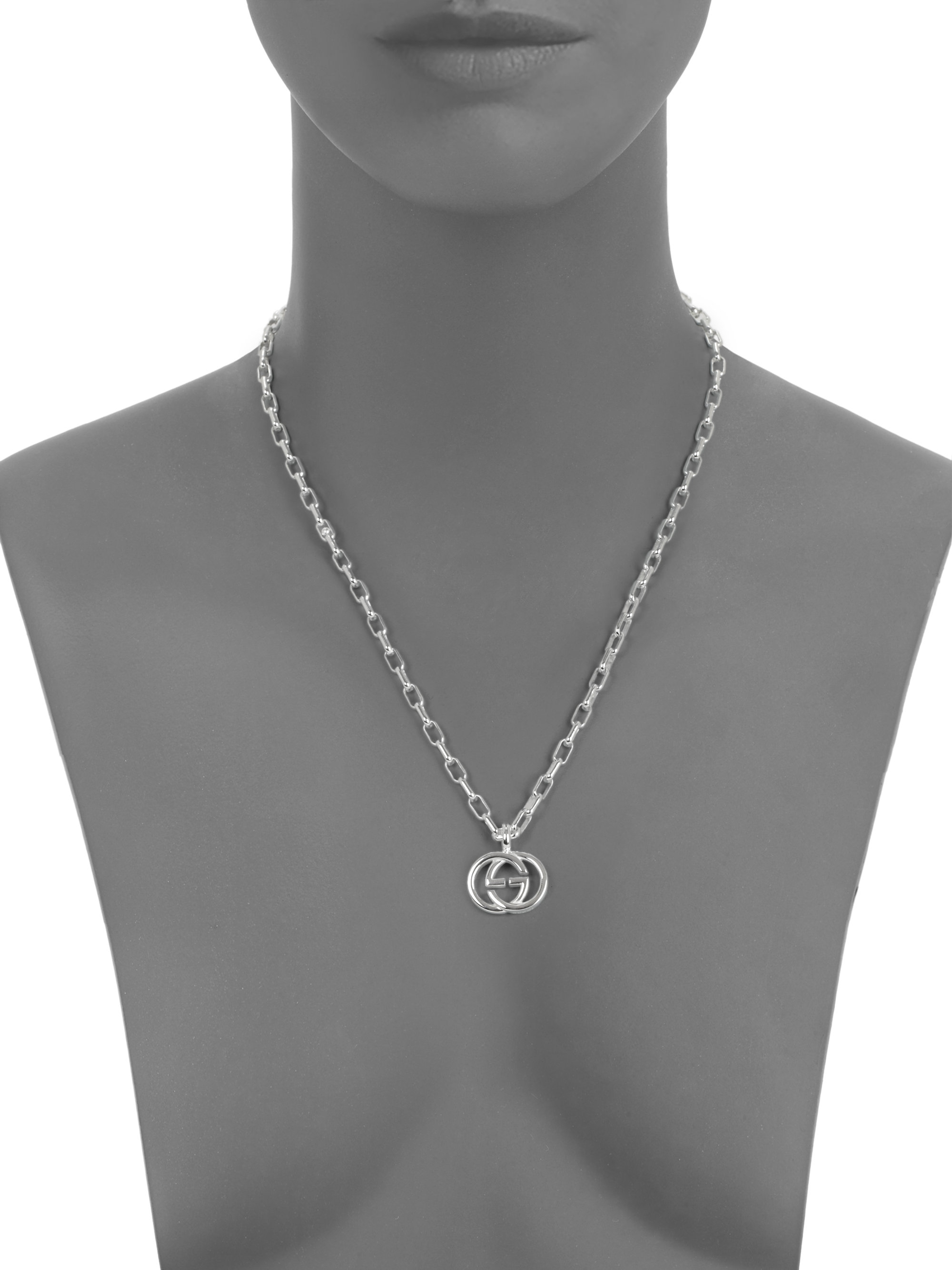 Lyst - Gucci Sterling Silver Interlocking Gg Pendant Necklace in Metallic