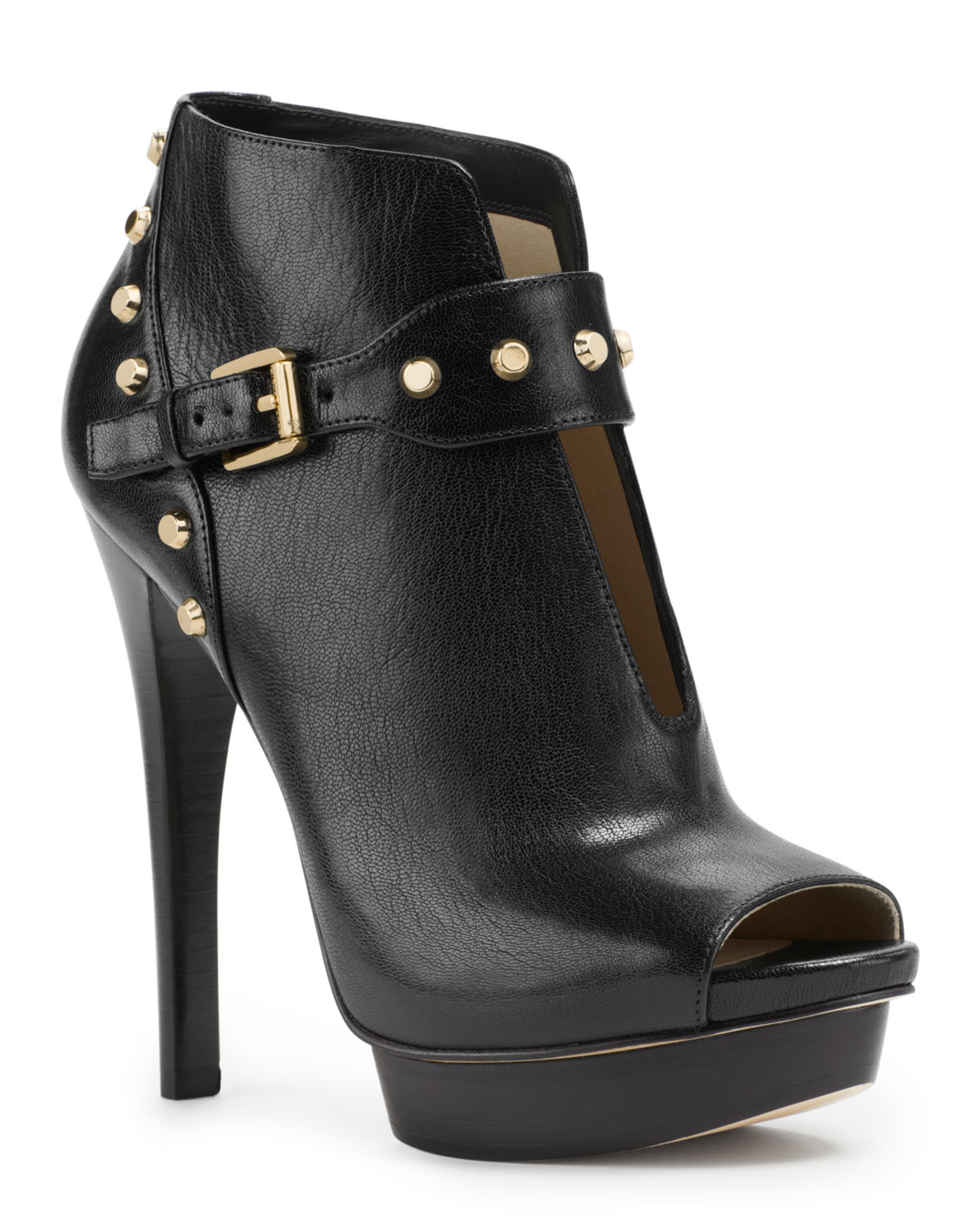 Lyst - Michael kors Ailee Studded Peeptoe Bootie in Black