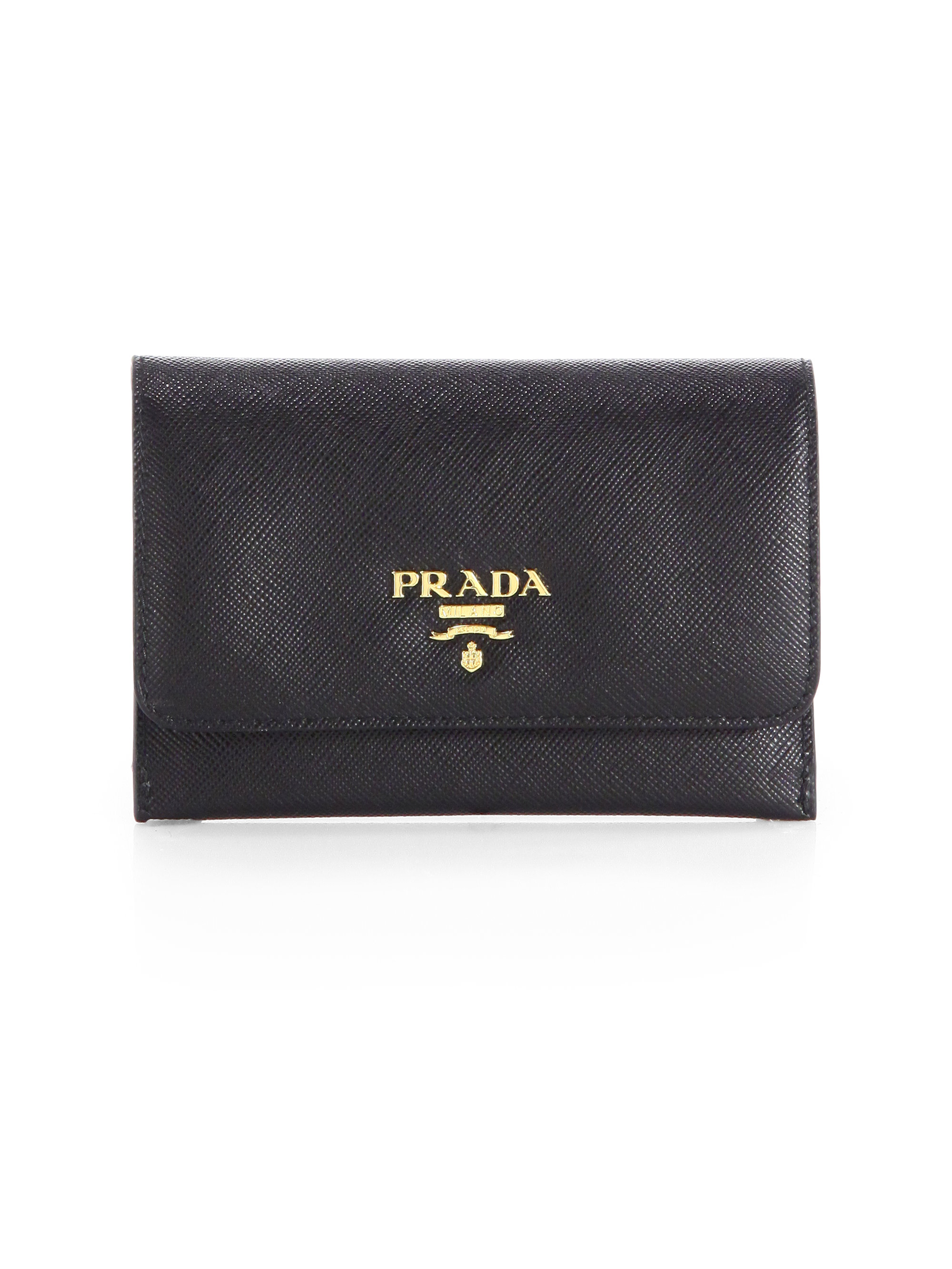 Prada Saffiano Credit Card Case in Black (PAPAYA) | Lyst