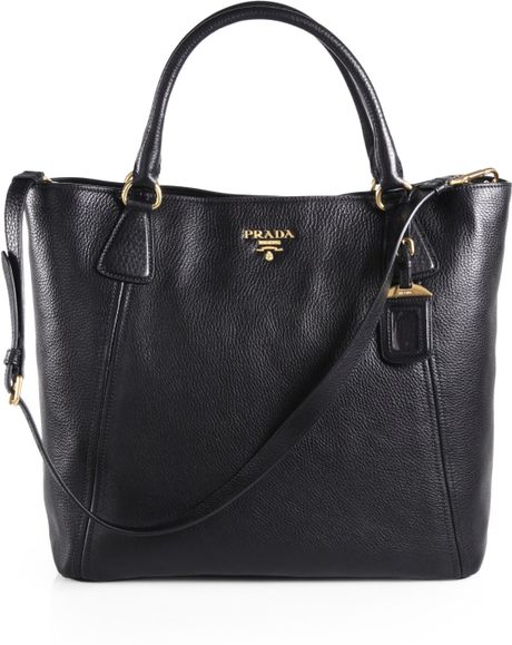 Prada Vitello Daino Snap Top Tote in Black (NERO-BLACK) | Lyst