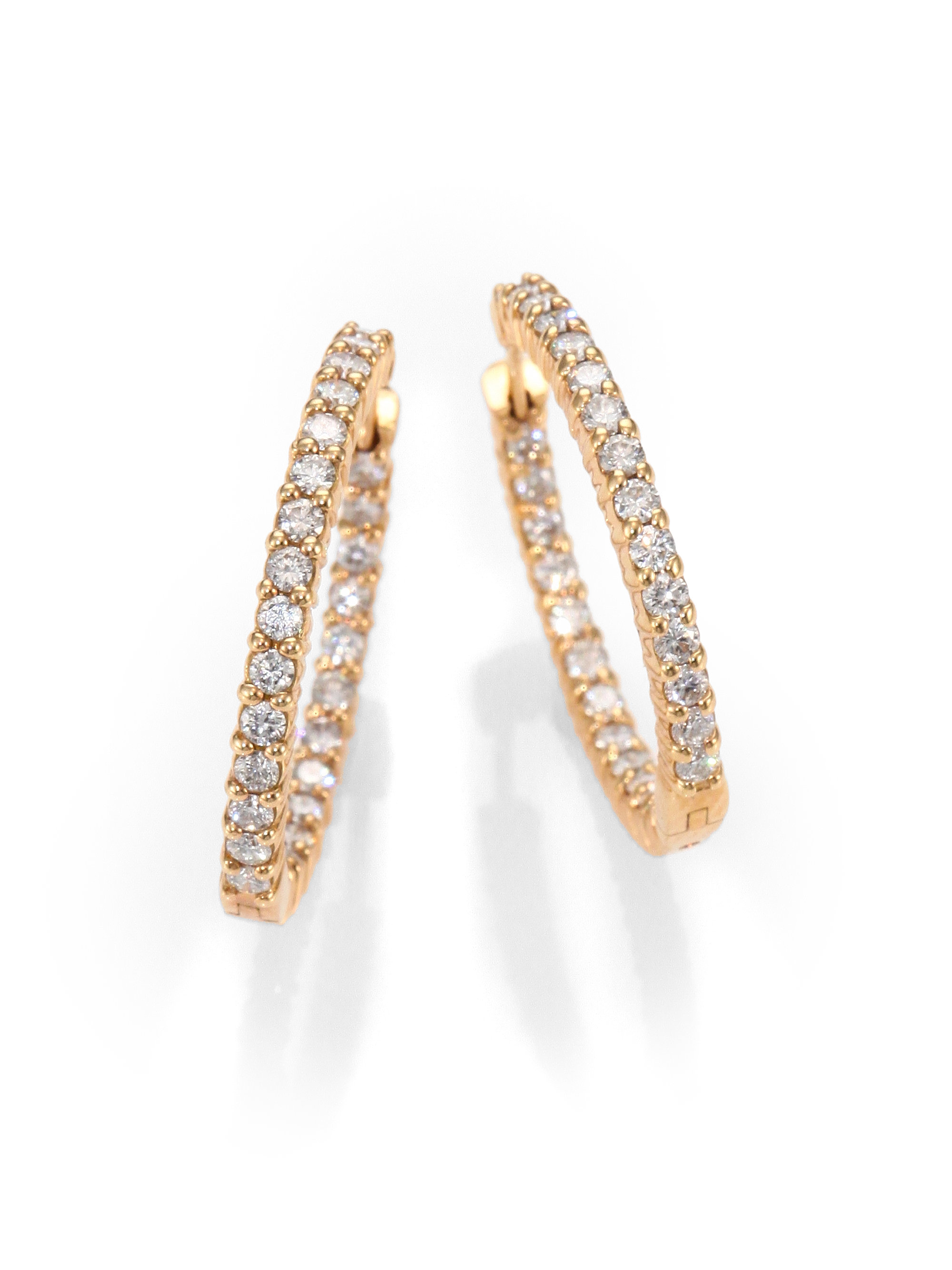 Lyst Roberto Coin Diamond 18k Rose Gold Hoop Earrings 0 8 In Gallery Previously Sold At Saks Fifth Avenue Women S Gold Hoop Earrings