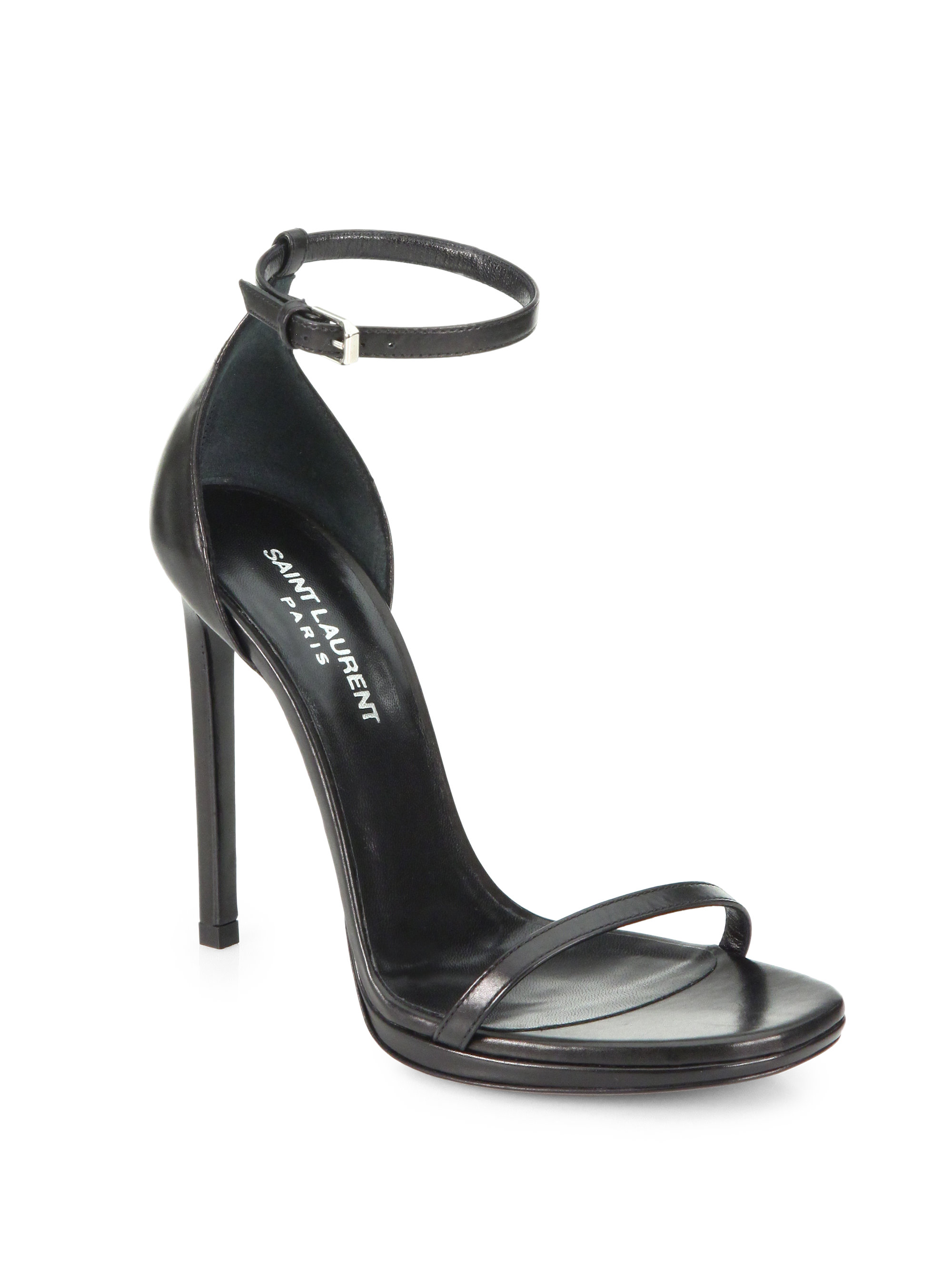 Saint Laurent Jane Leather Ankle Strap Sandals in Black - Lyst