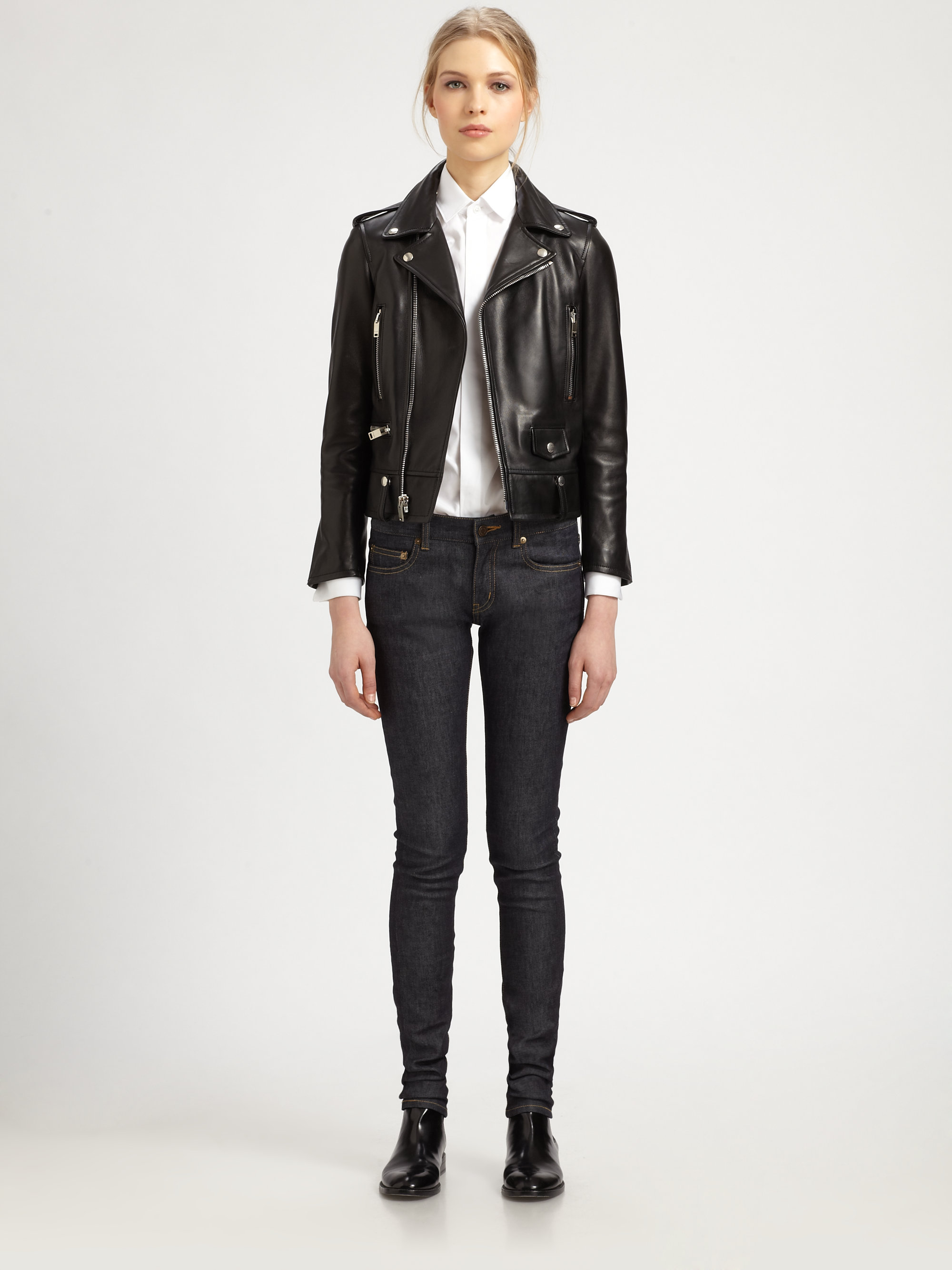 Saint Lau Leather Motorcycle Jacket In Black Lyst Gallery