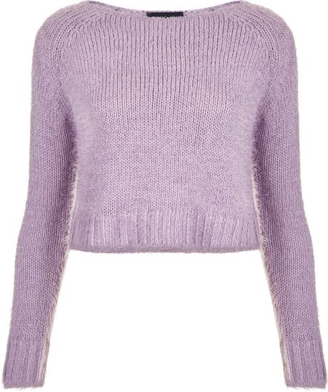 Topshop Knitted Fluffy Crop Jumper in Purple (LAVENDER) | Lyst
