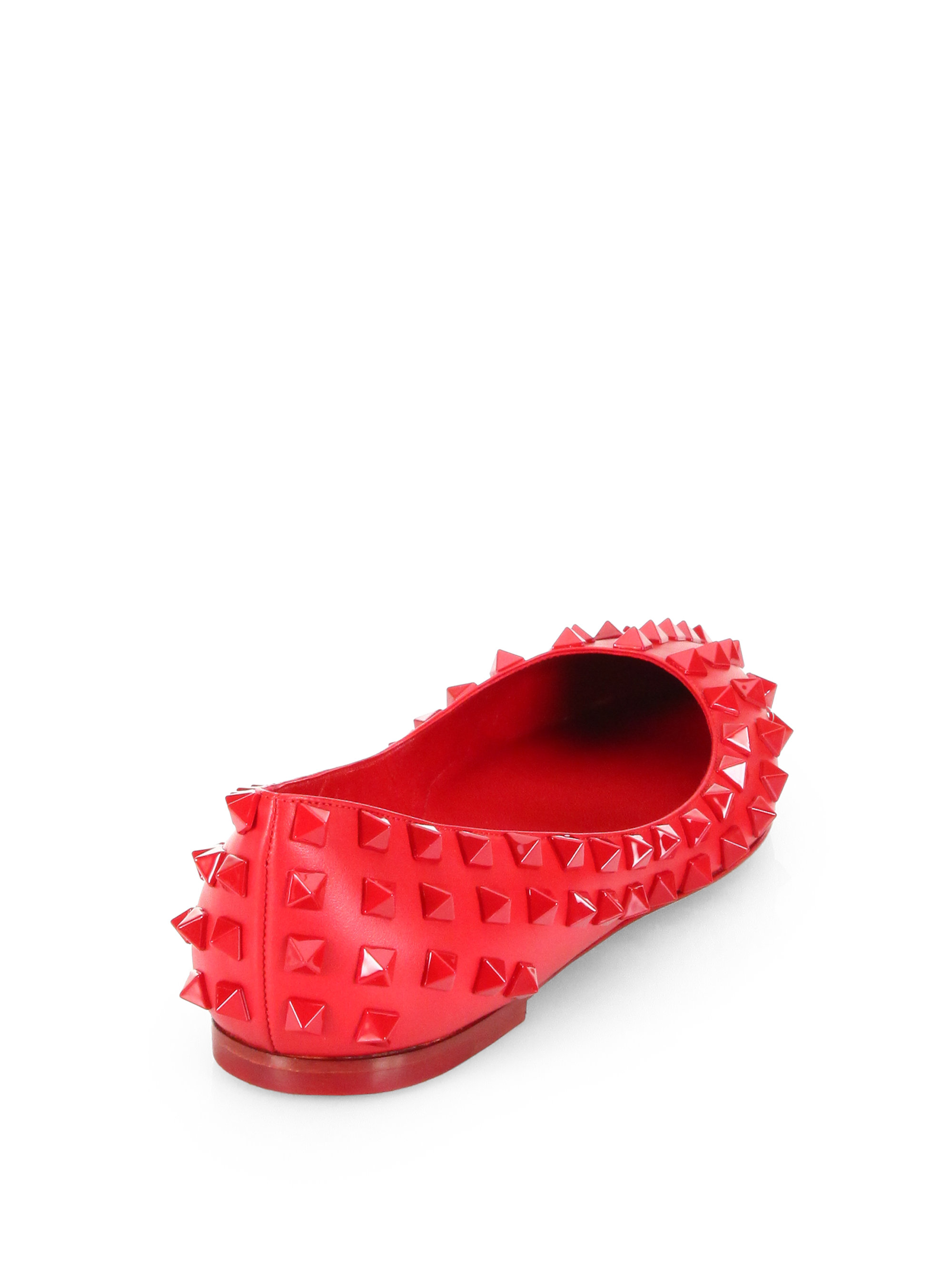 Lyst - Valentino Rockstud Rouge Leather Ballet Flats in Red