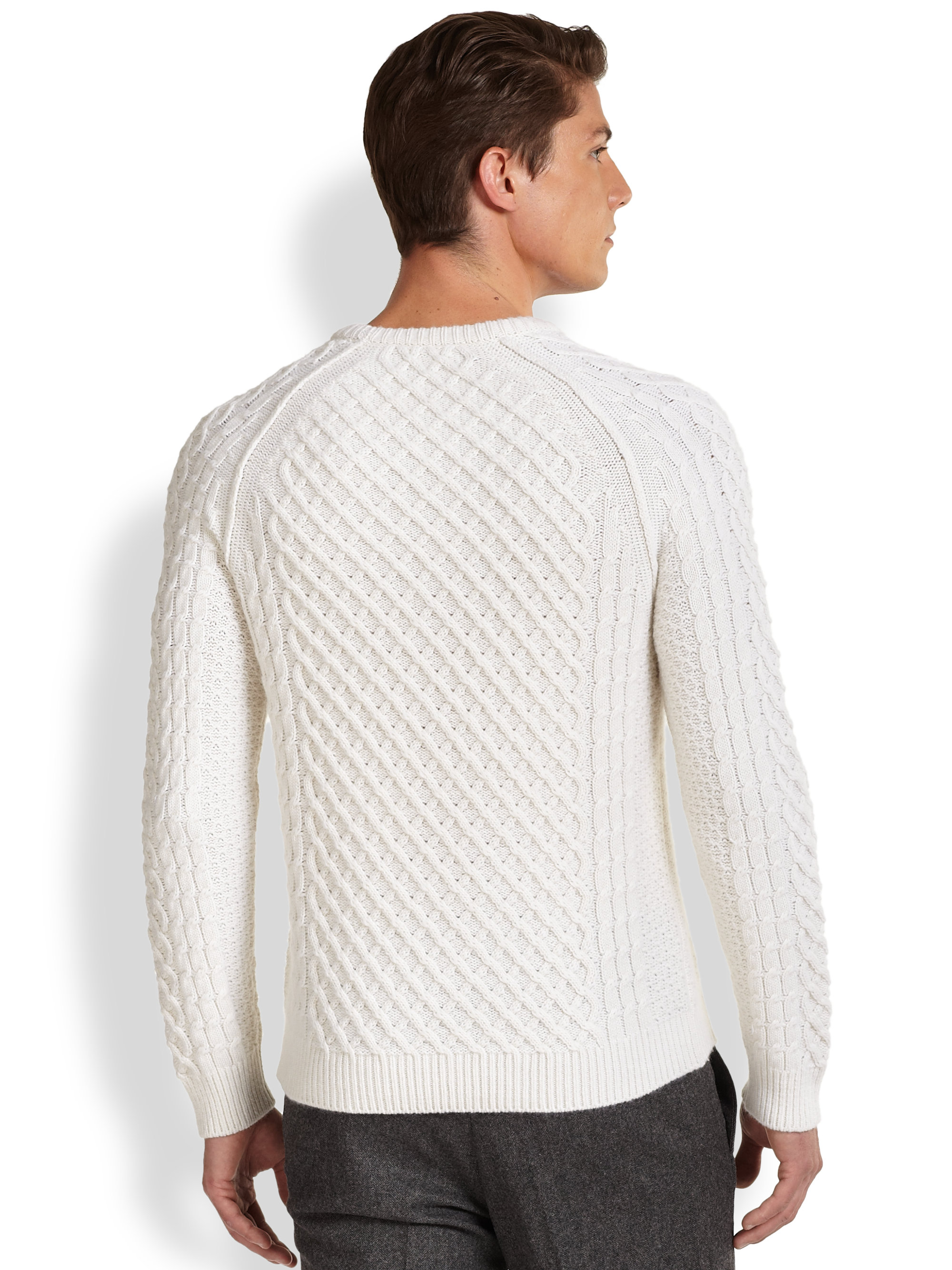 Vince Cashmere Wool Cableknit Sweater in White for Men - Lyst
