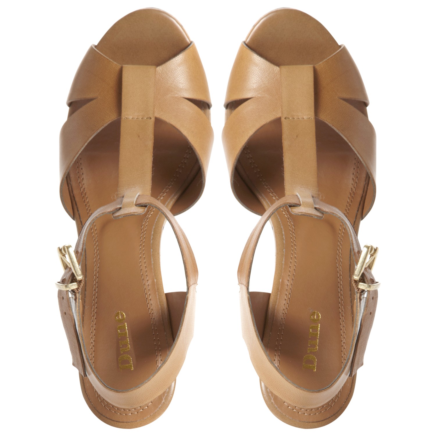 Dune Giraffe Eva Tbar Leather Cork Wedge Sandals In Brown Lyst Gallery