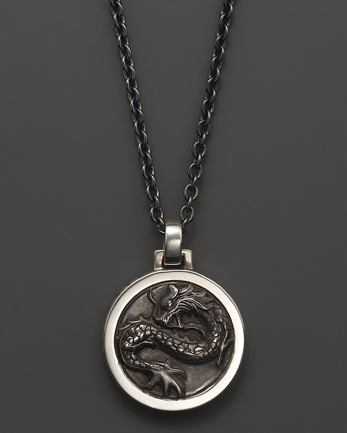 John Hardy Mens Naga Silver Round Pendant Necklace 24 in Black for Men - Lyst