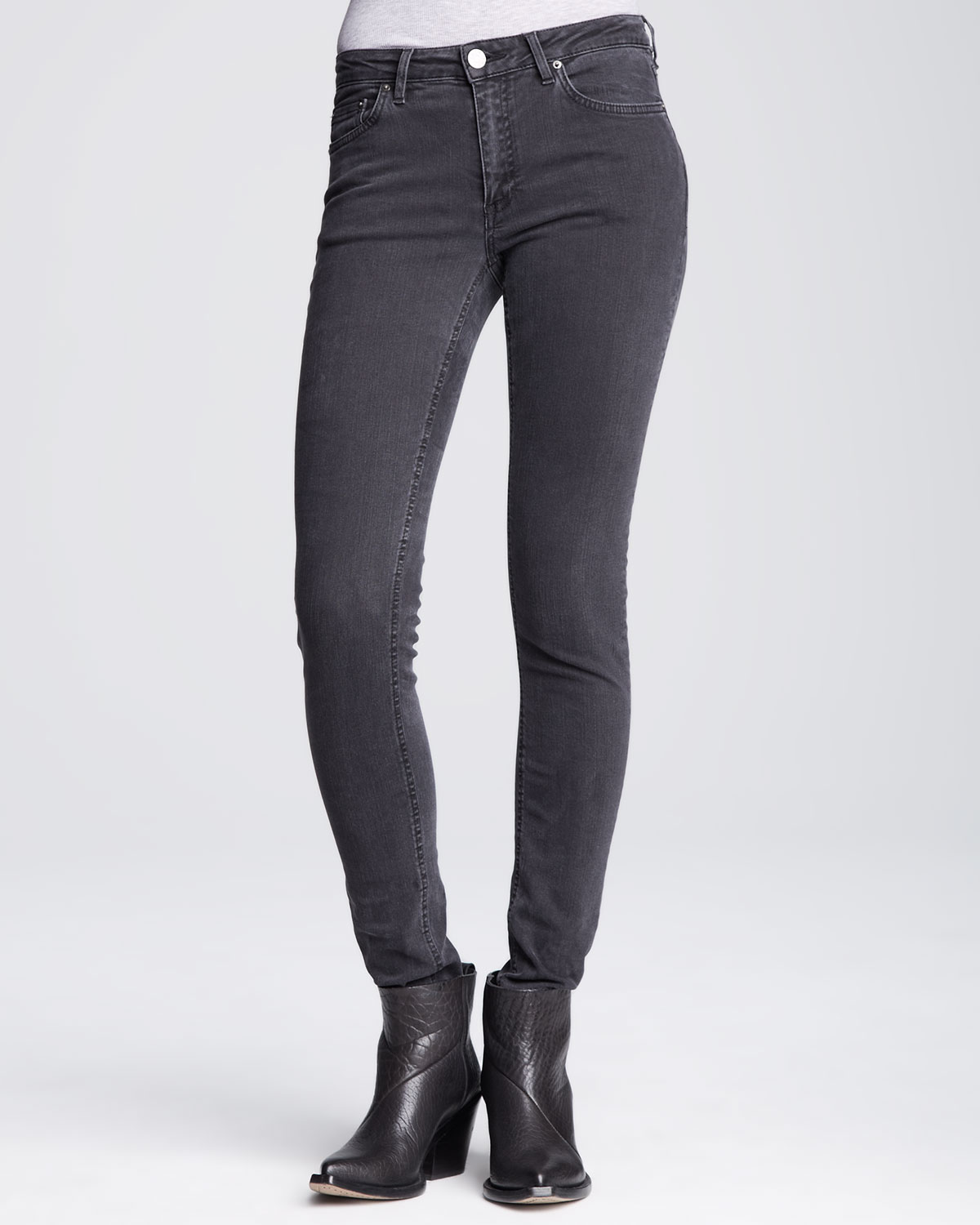 Lyst - Acne Studios Cropped Mid-rise Skinny Jeans Faded Black in Black