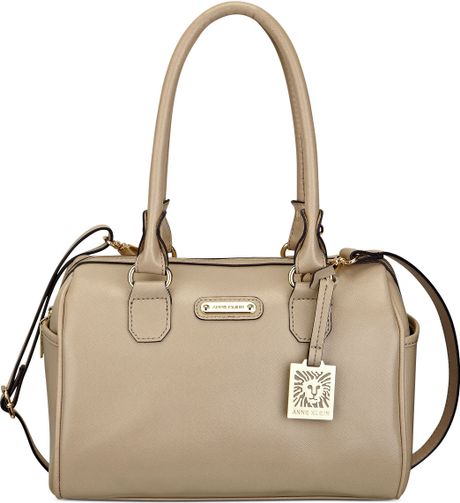 Anne Klein Geo Clash Duffle Satchel in Beige (beige saffiano) | Lyst