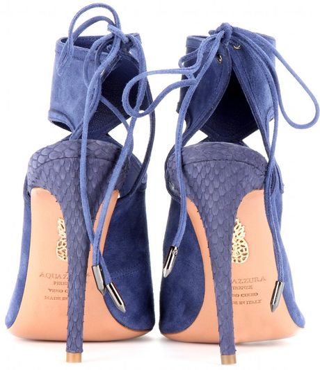 Aquazzura Sexy Thing Suede and Snakeskin Sandals in Purple (denim blue ...