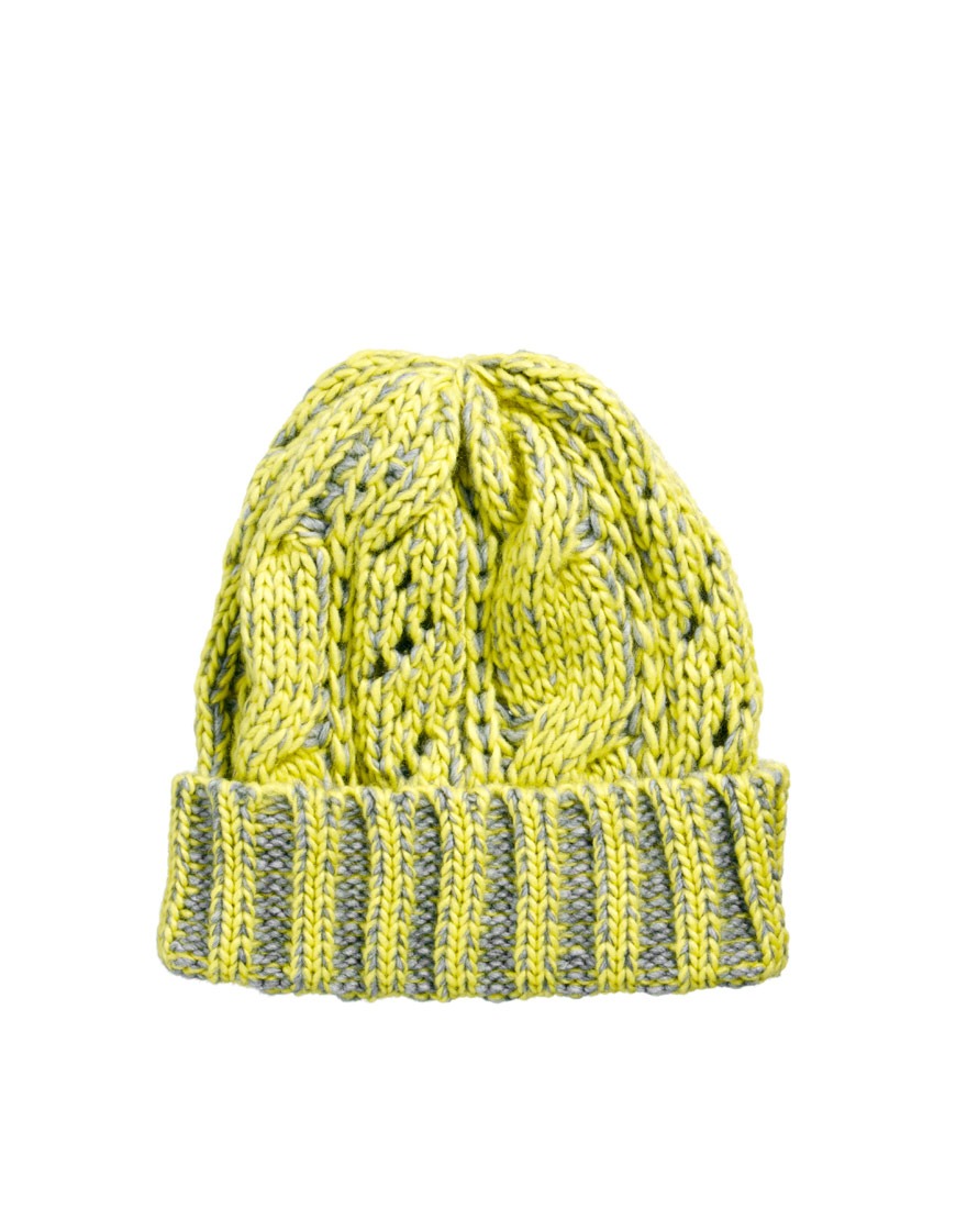 Lyst Asos Wool Mix Cable Short Knit Beanie in Yellow
