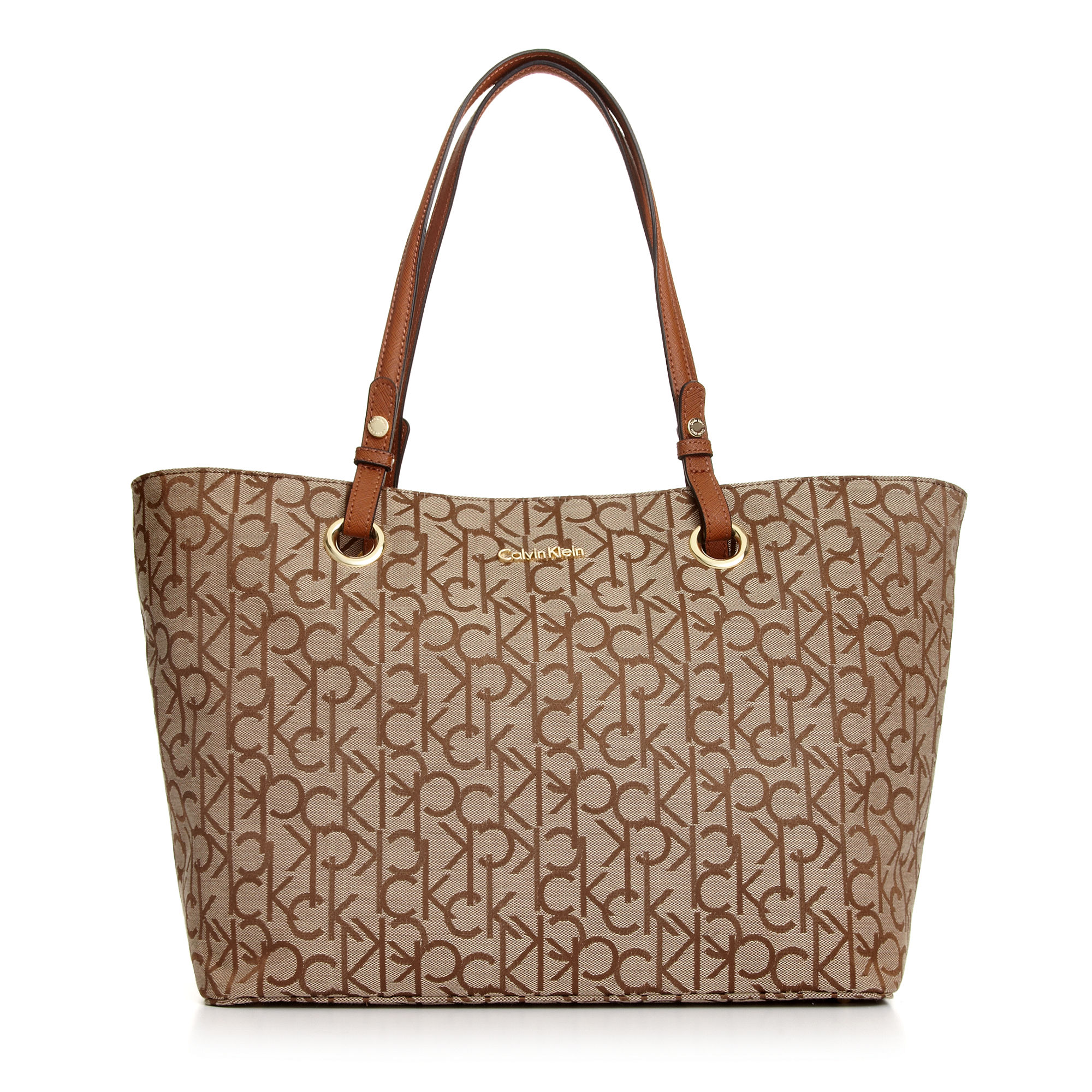 Calvin Klein Key Item Ck Jacquard Tote in Khaki (khaki/brown/luggage ...