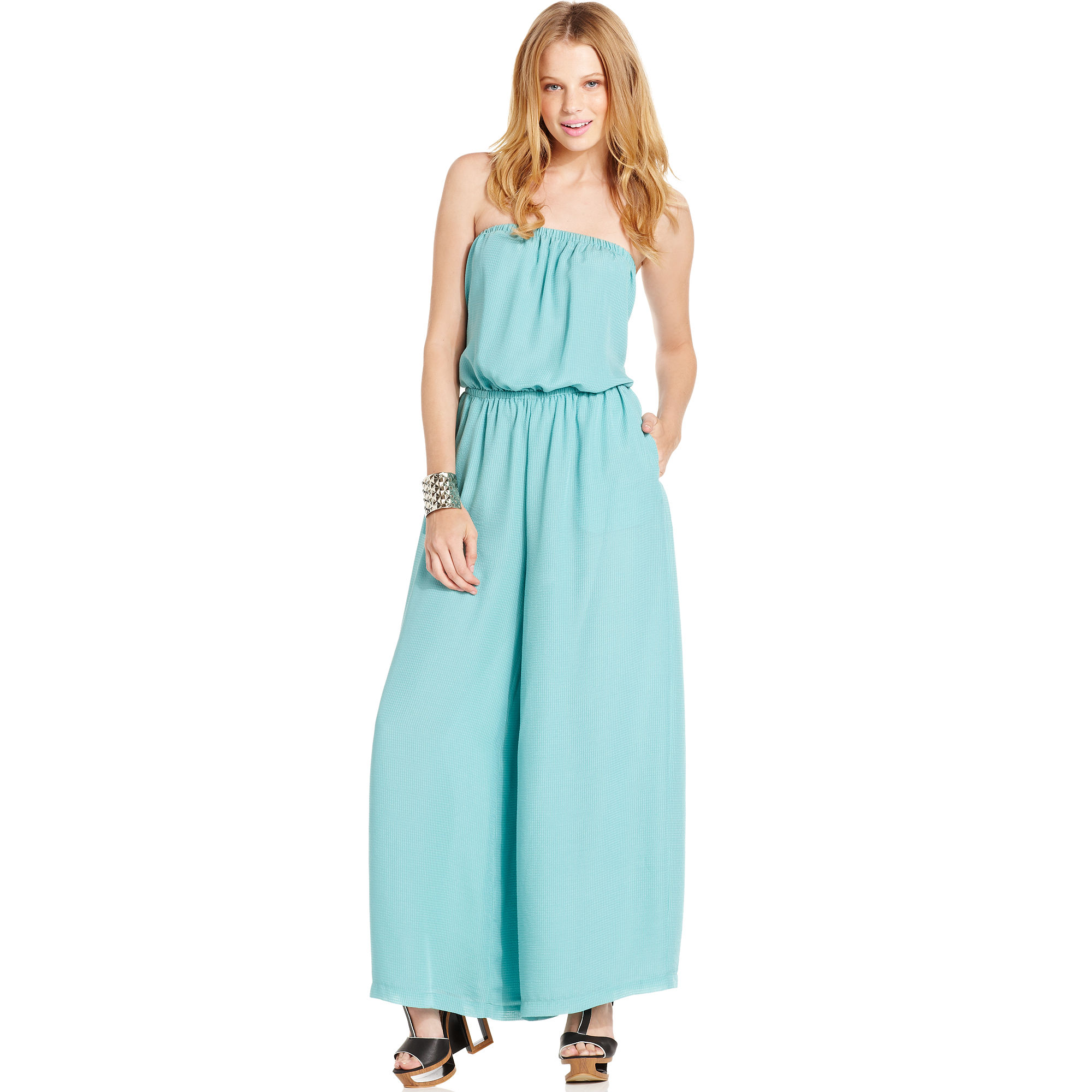 Lyst - Keds Strapless Blouson Palazzo Jumpsuit in Blue