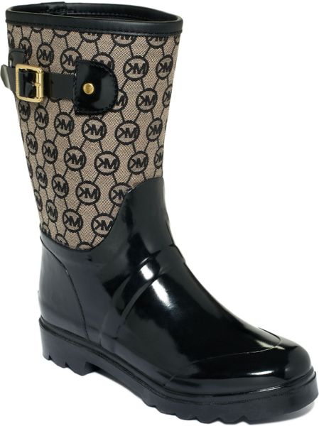 Michael Kors Monogram Mid Rain Boots in Black | Lyst