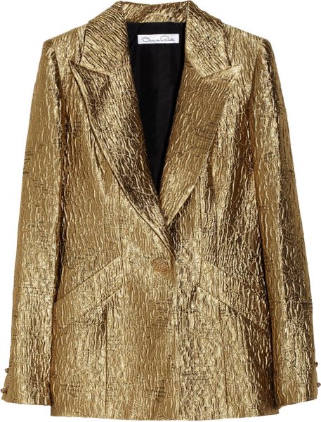 Oscar De La Renta Metallic Jacquard Jacket in Gold | Lyst