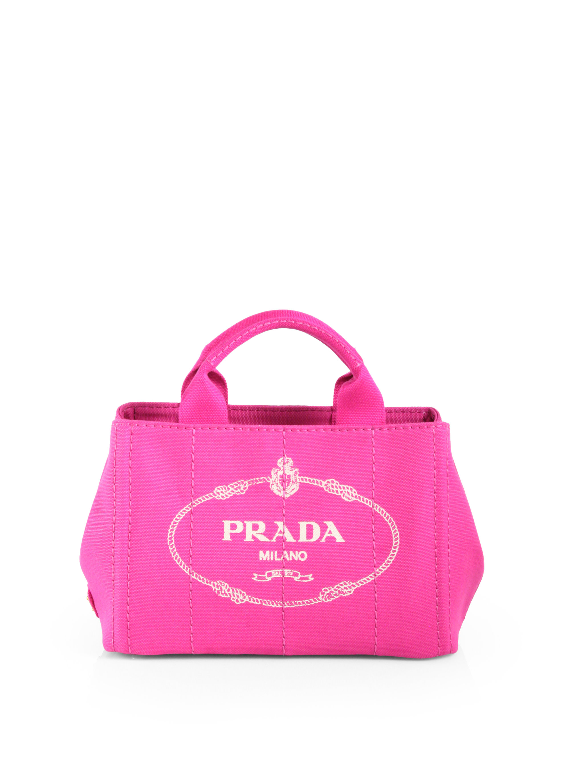 Prada Logo Printed Small Canvas Tote in Pink (FUXIA-PINK) | Lyst  