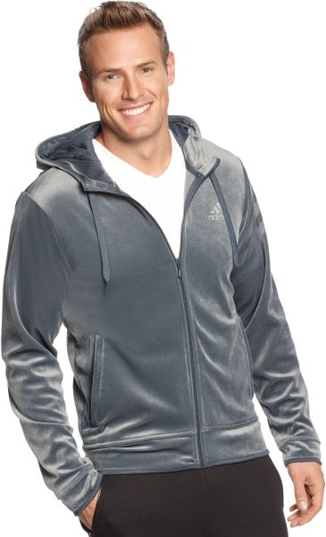 Adidas Velour Hoodie in Silver for Men (Black) | Lyst