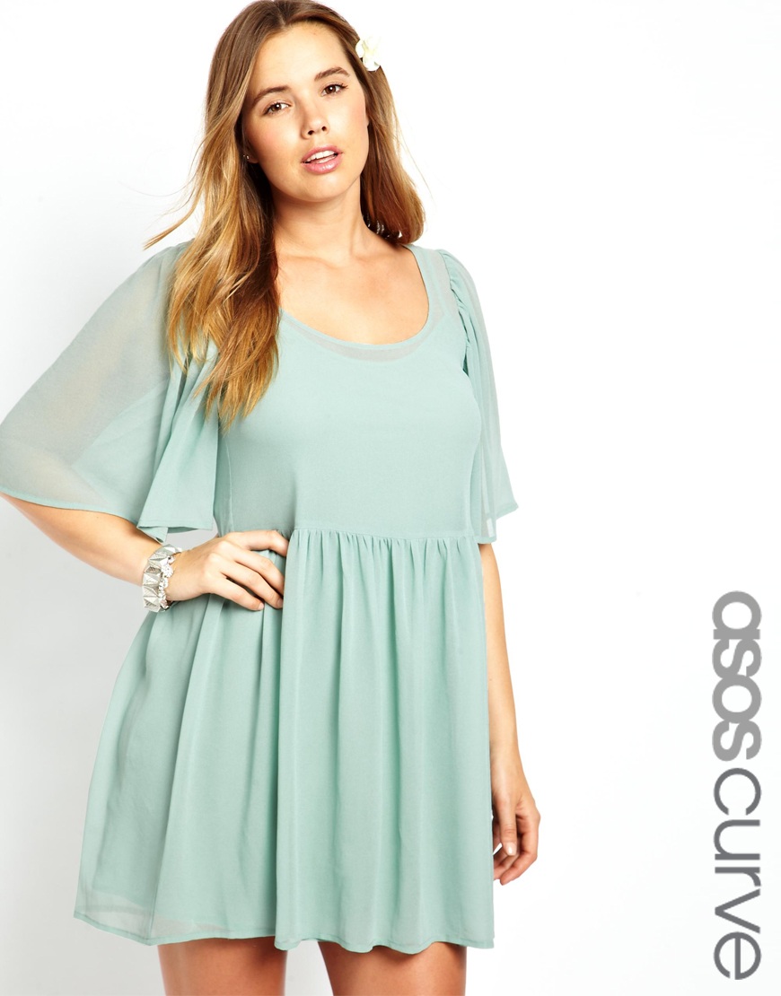lyst asos smock dress with angel sleeve in green asos plus size dresses