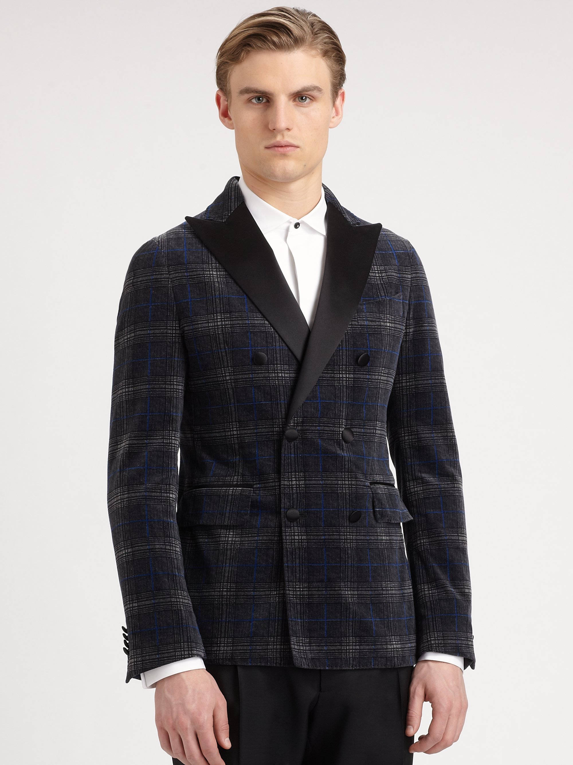 Lyst - Dsquared² Plaid Velvet Tuxedo Jacket in Gray for Men