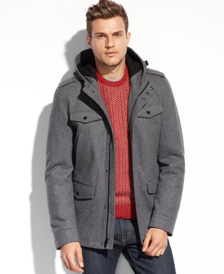 Guess Coats, Wool Four-Pocket Hooded Coat in Black for Men | Lyst
