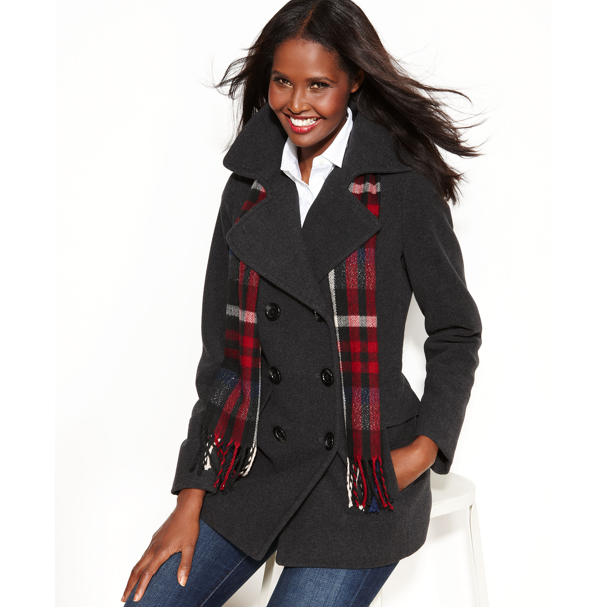 peacoat with scarf