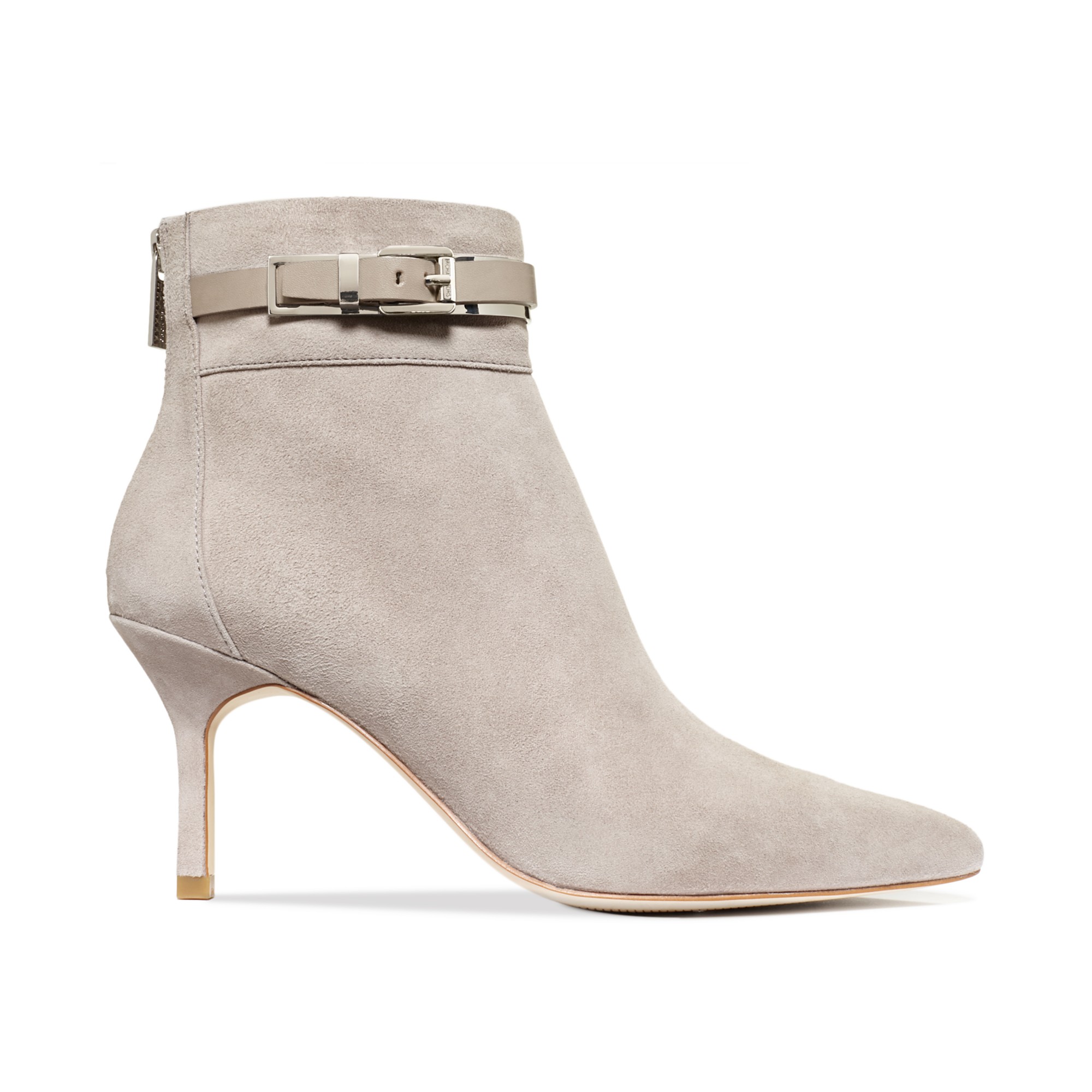 grey leather booties heel