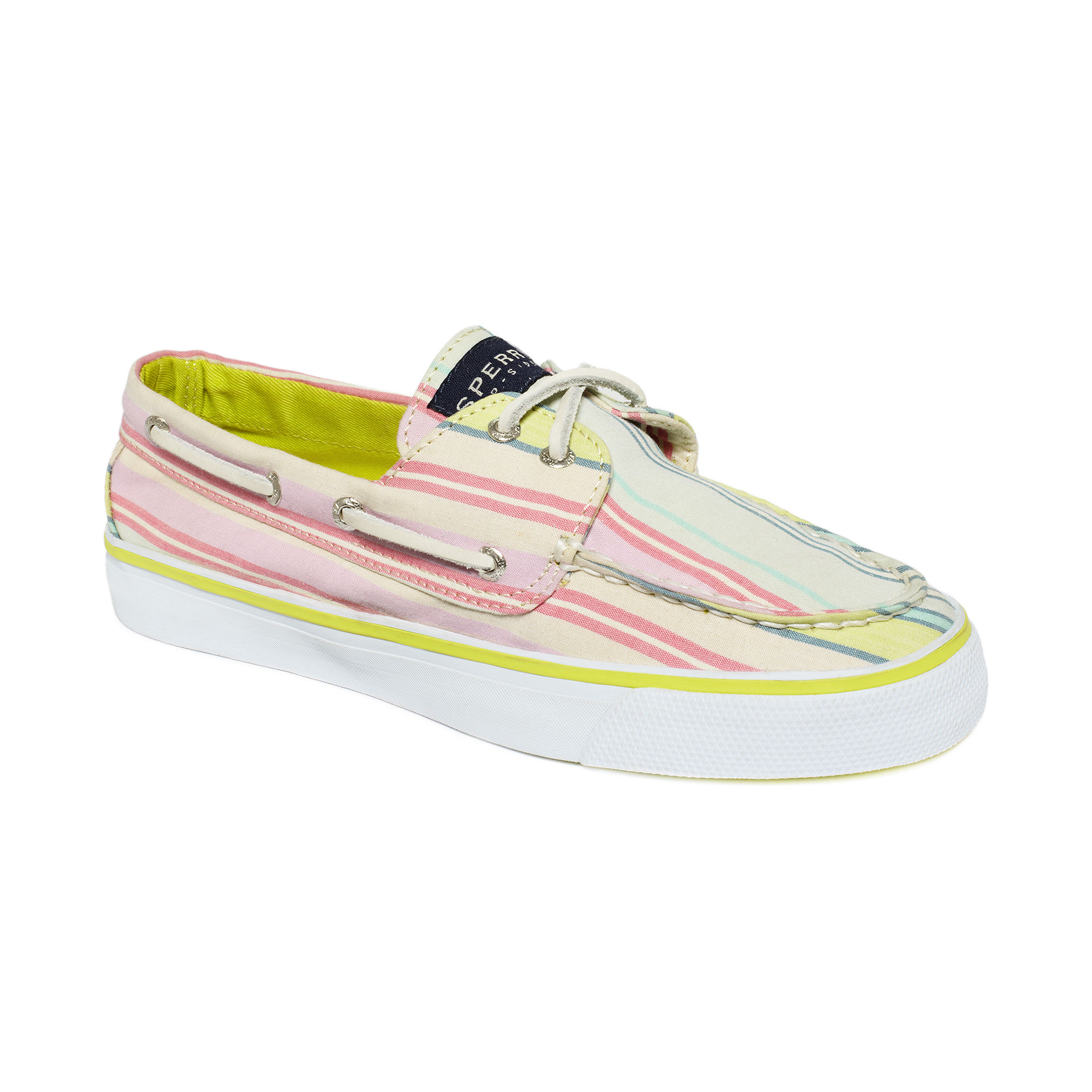 Sperry Top-sider Bahama Boat Shoes in Beige (Pink/Lime Stripe) | Lyst